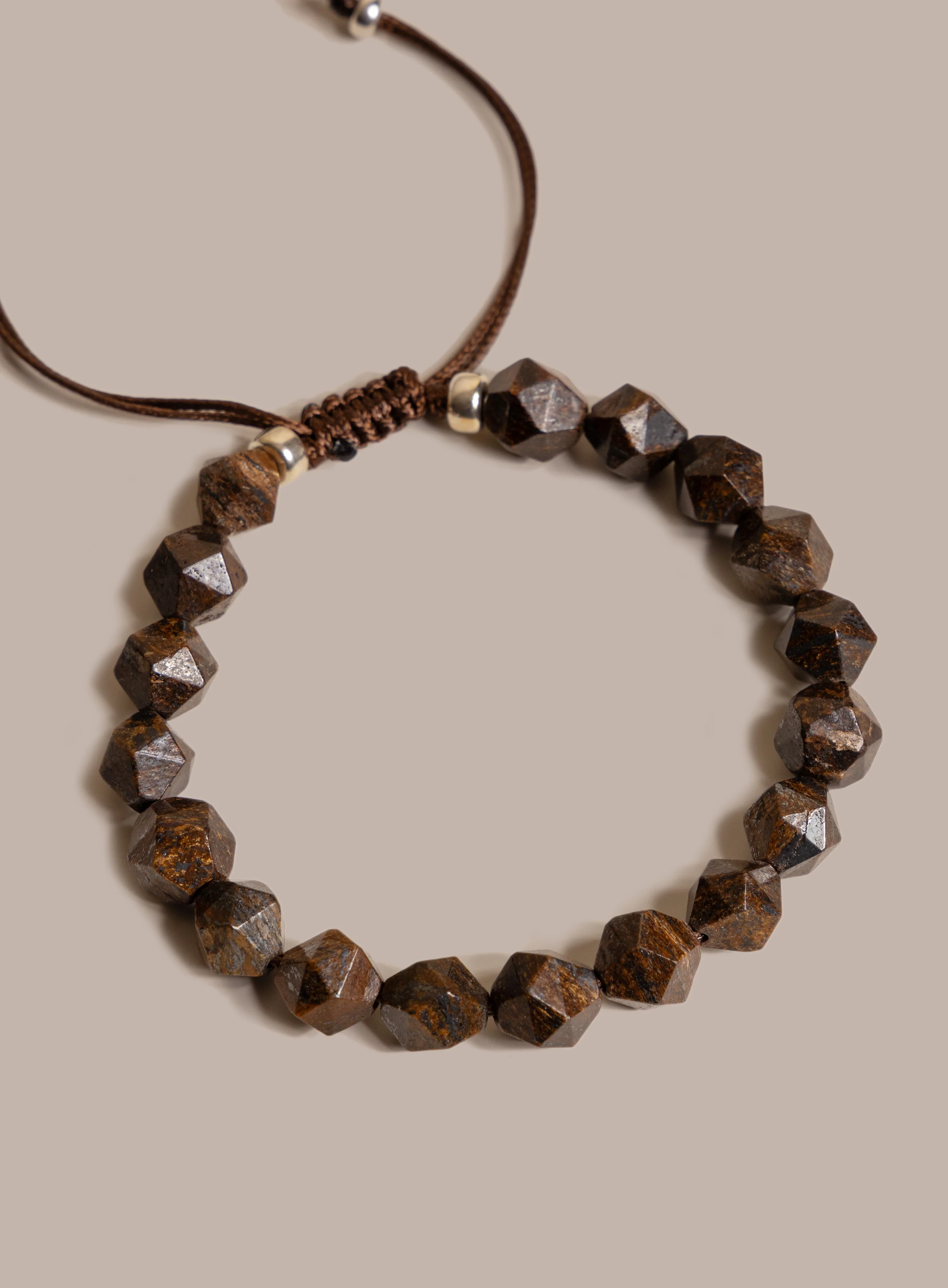 Geometric Bronzite and Sterling Silver Bead Bracelet for Men - Image 4