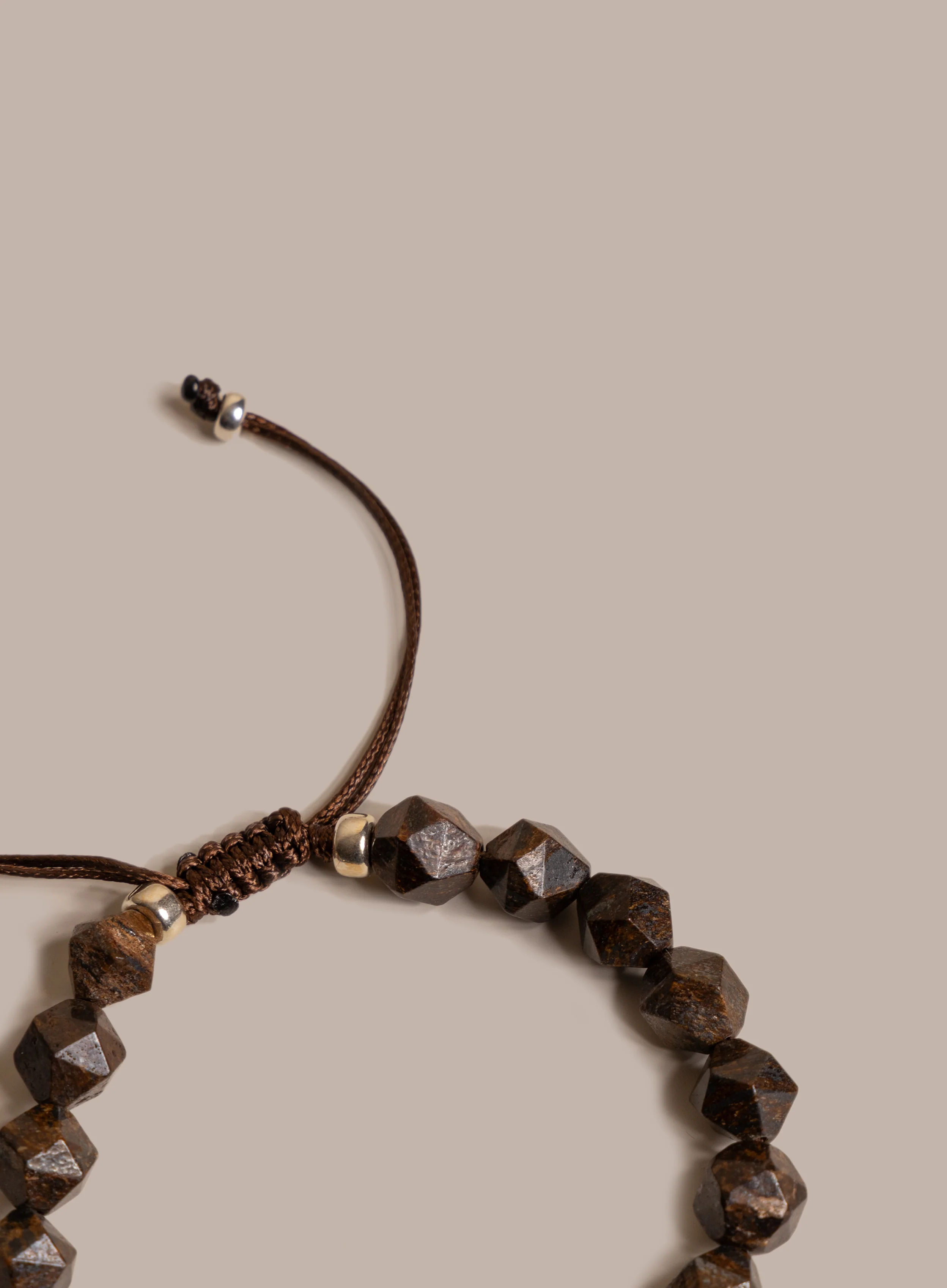 Geometric Bronzite and Sterling Silver Bead Bracelet for Men - Image 6