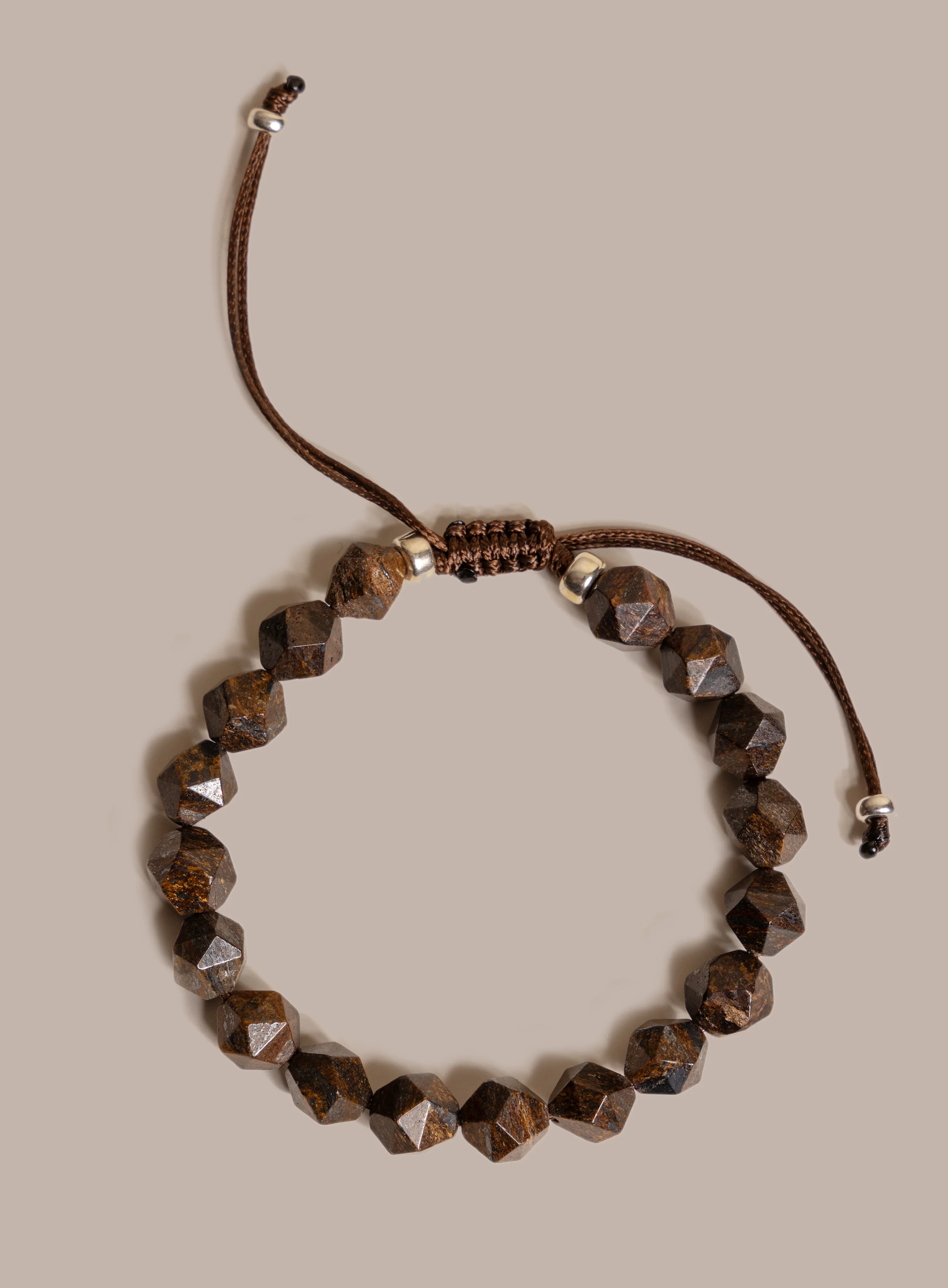 Geometric Bronzite and Sterling Silver Bead Bracelet for Men - Image 8