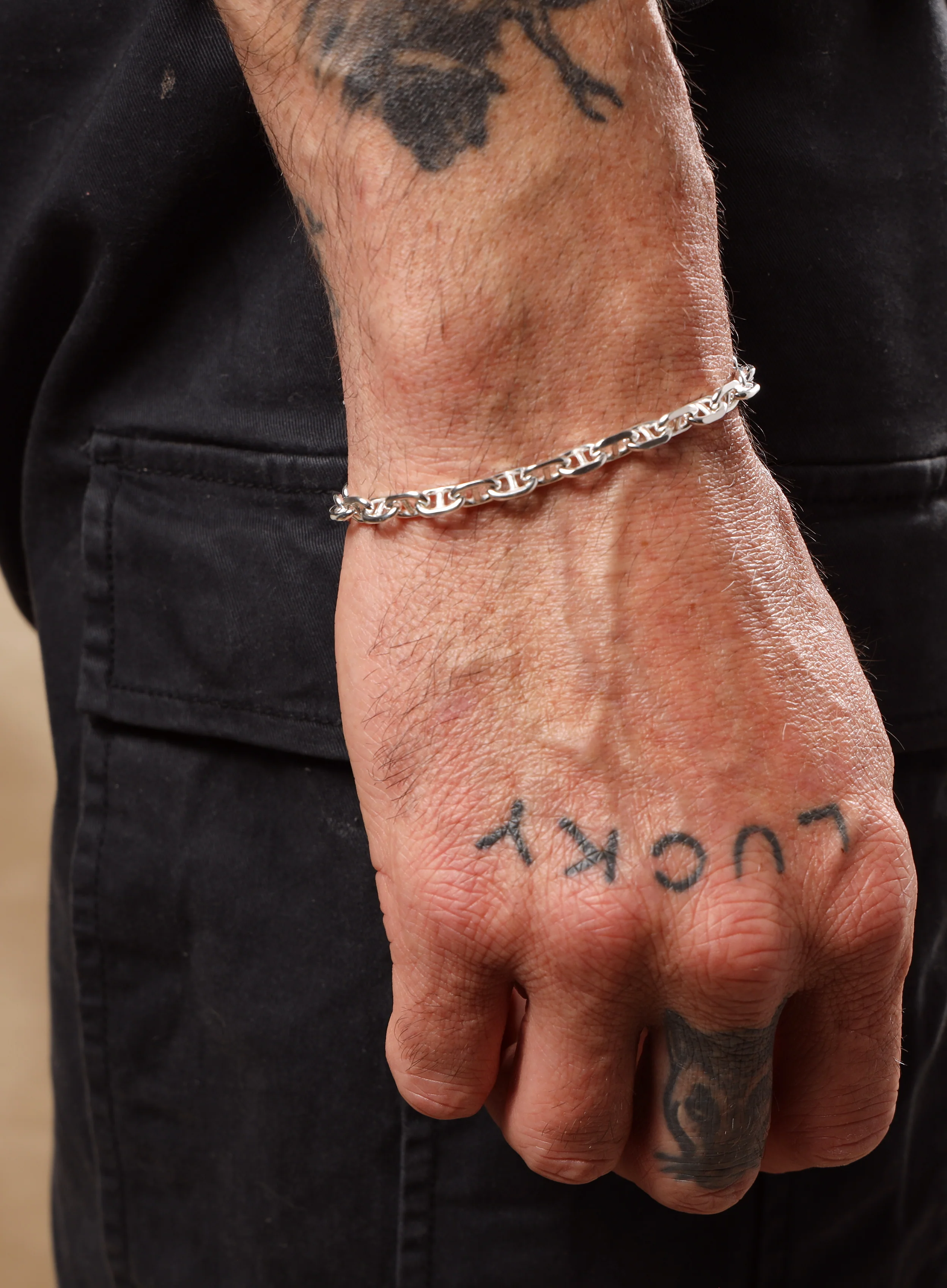 925 Sterling Silver Double Anchor Chain Men's Bracelet - Image 10