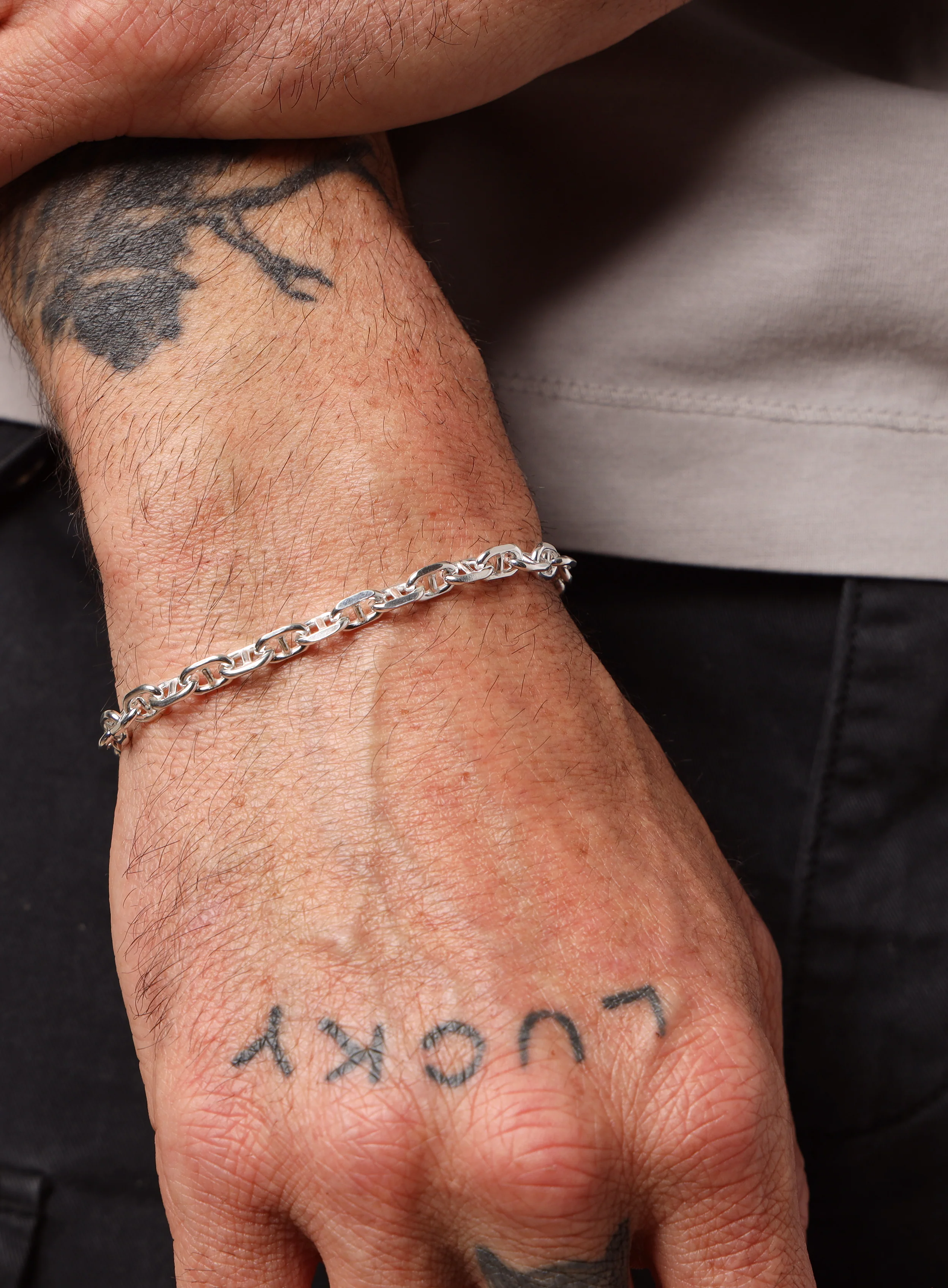925 Sterling Silver Double Anchor Chain Men's Bracelet - Image 4