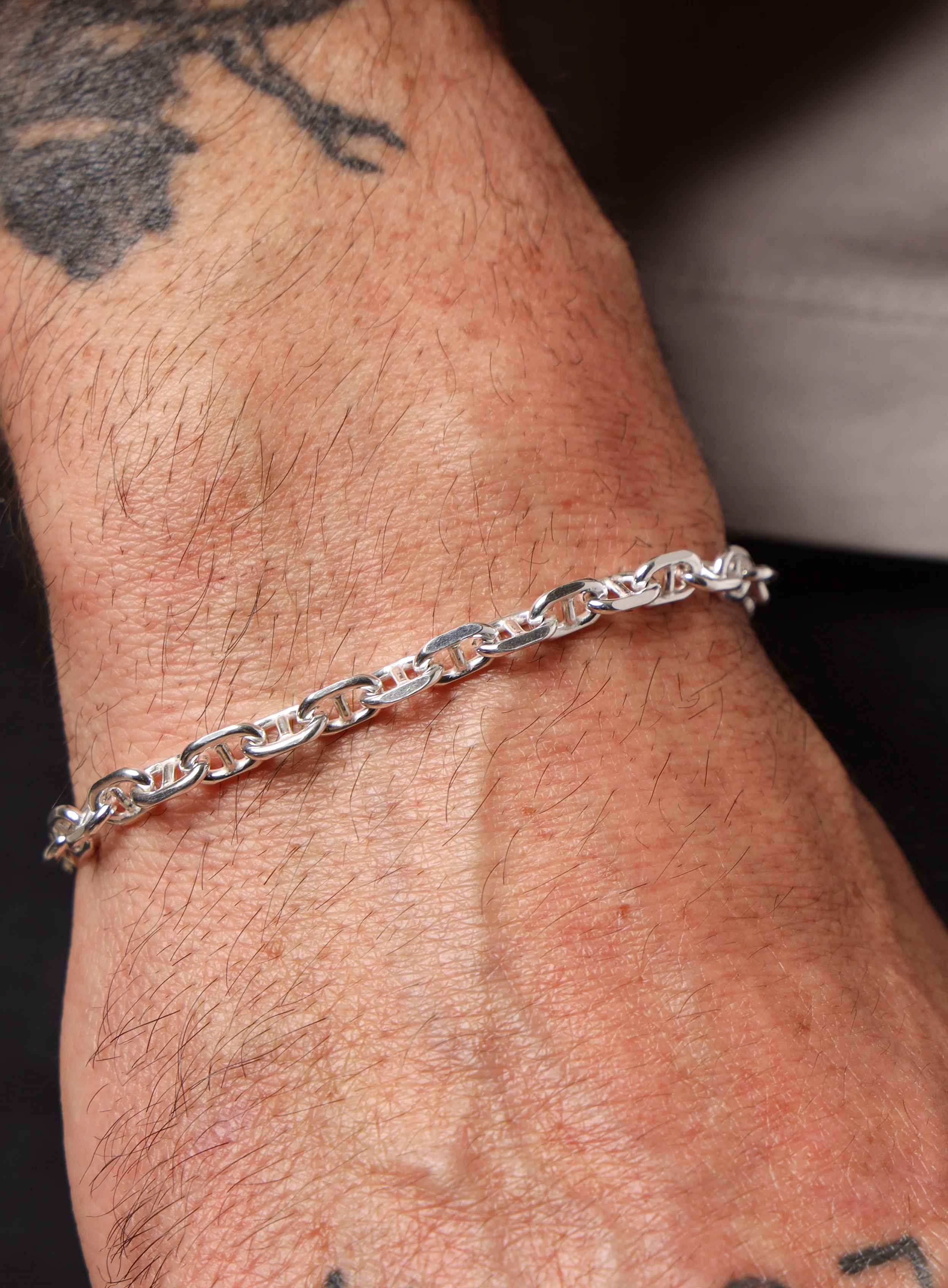 925 Sterling Silver Double Anchor Chain Men's Bracelet - Image 8