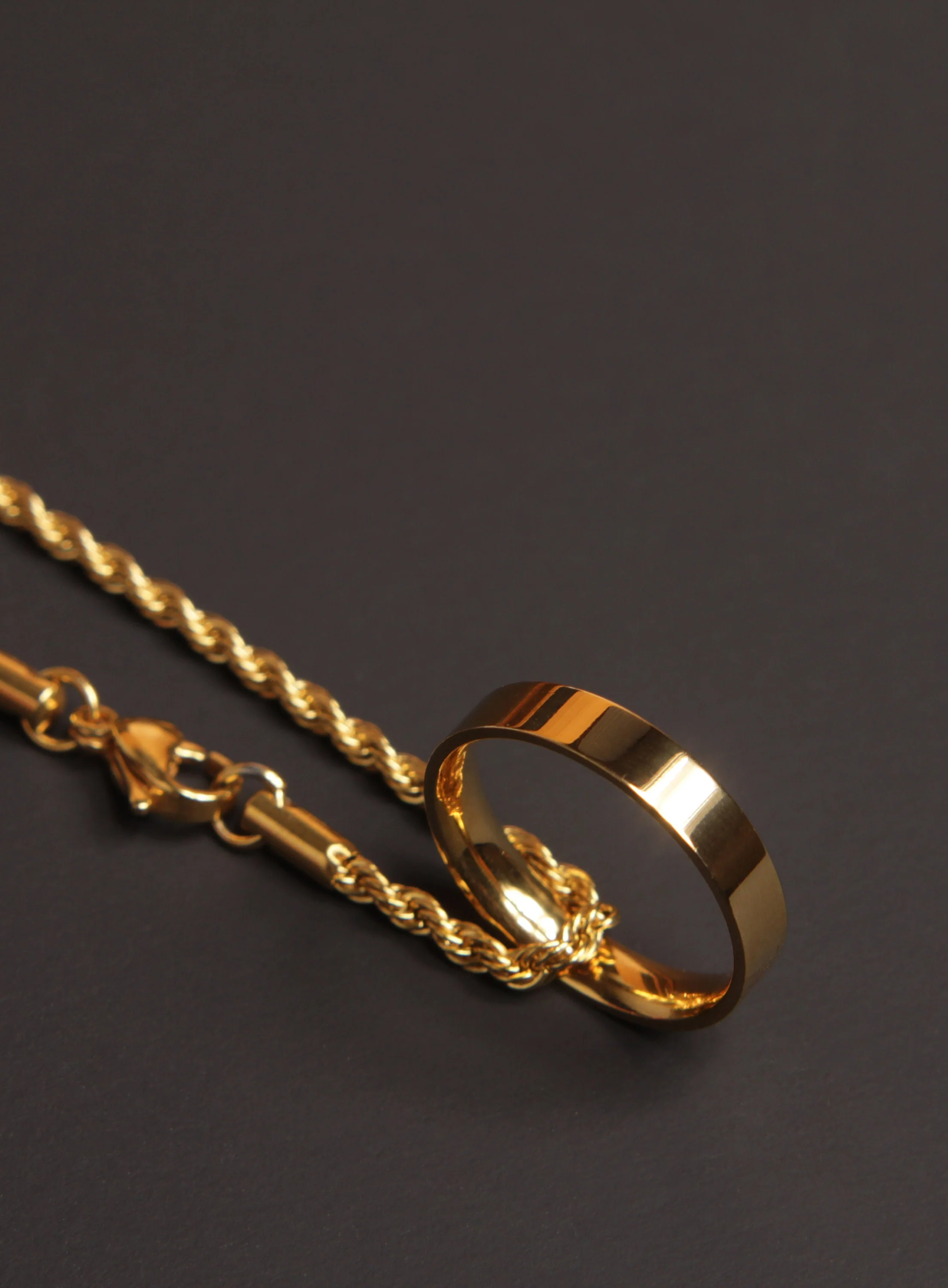 Gold Ring Necklace on rope style chain. - Image 4