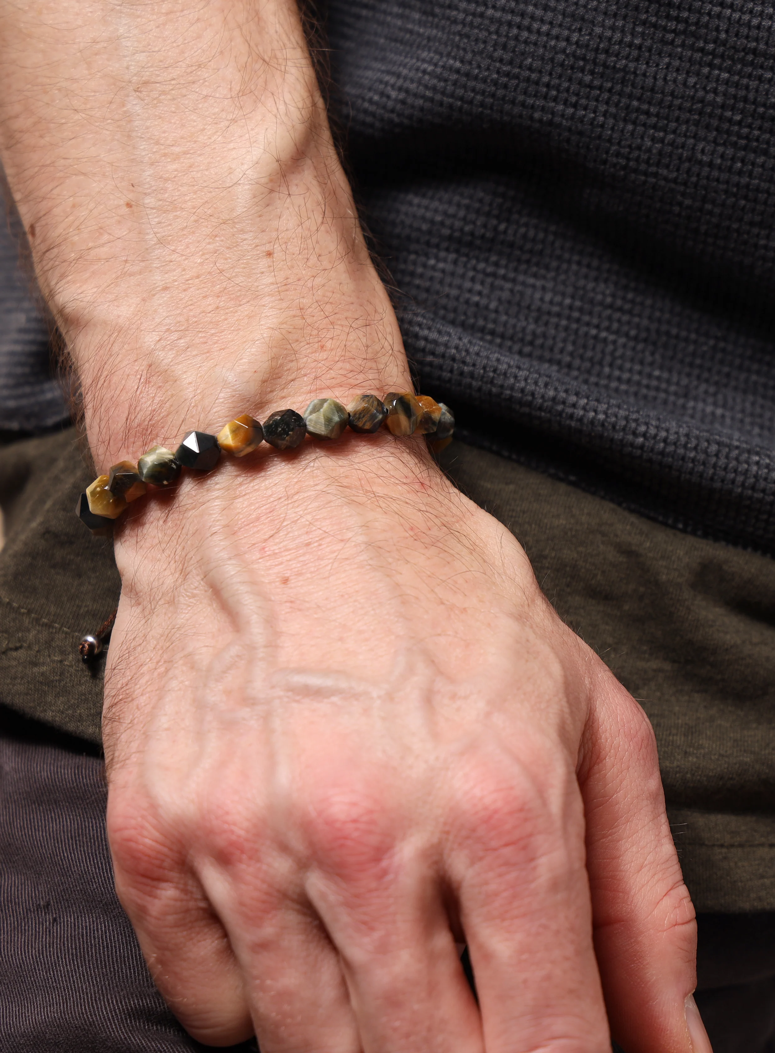 Golden Blue Tiger Eye and Sterling Silver Bracelet for Men - Image 10