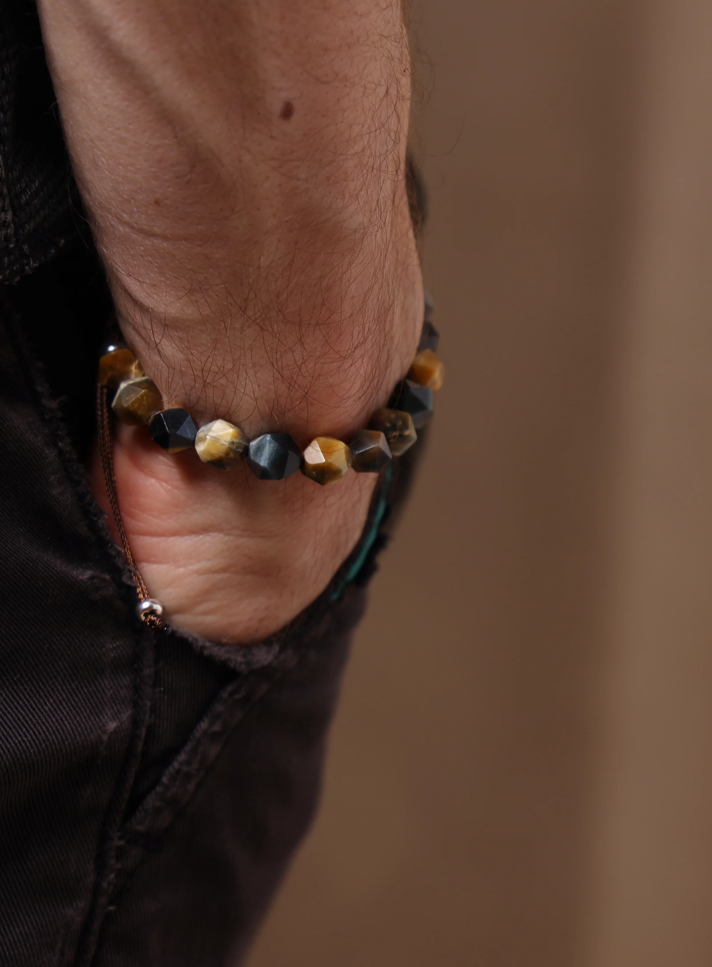 Golden Blue Tiger Eye and Sterling Silver Bracelet for Men - Image 7