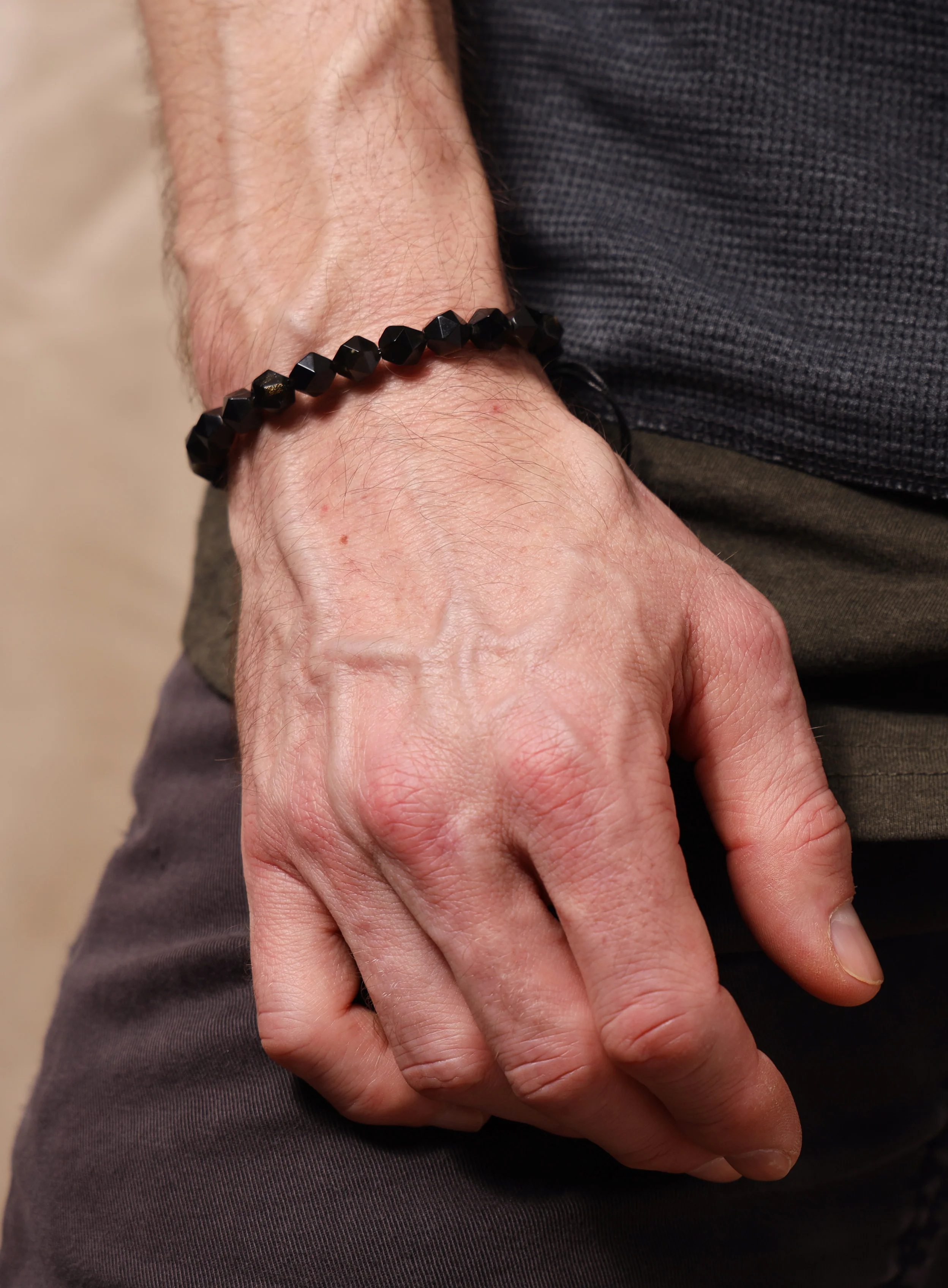 Golden Obsidian and Sterling Silver Bead Bracelet for Men - Image 3
