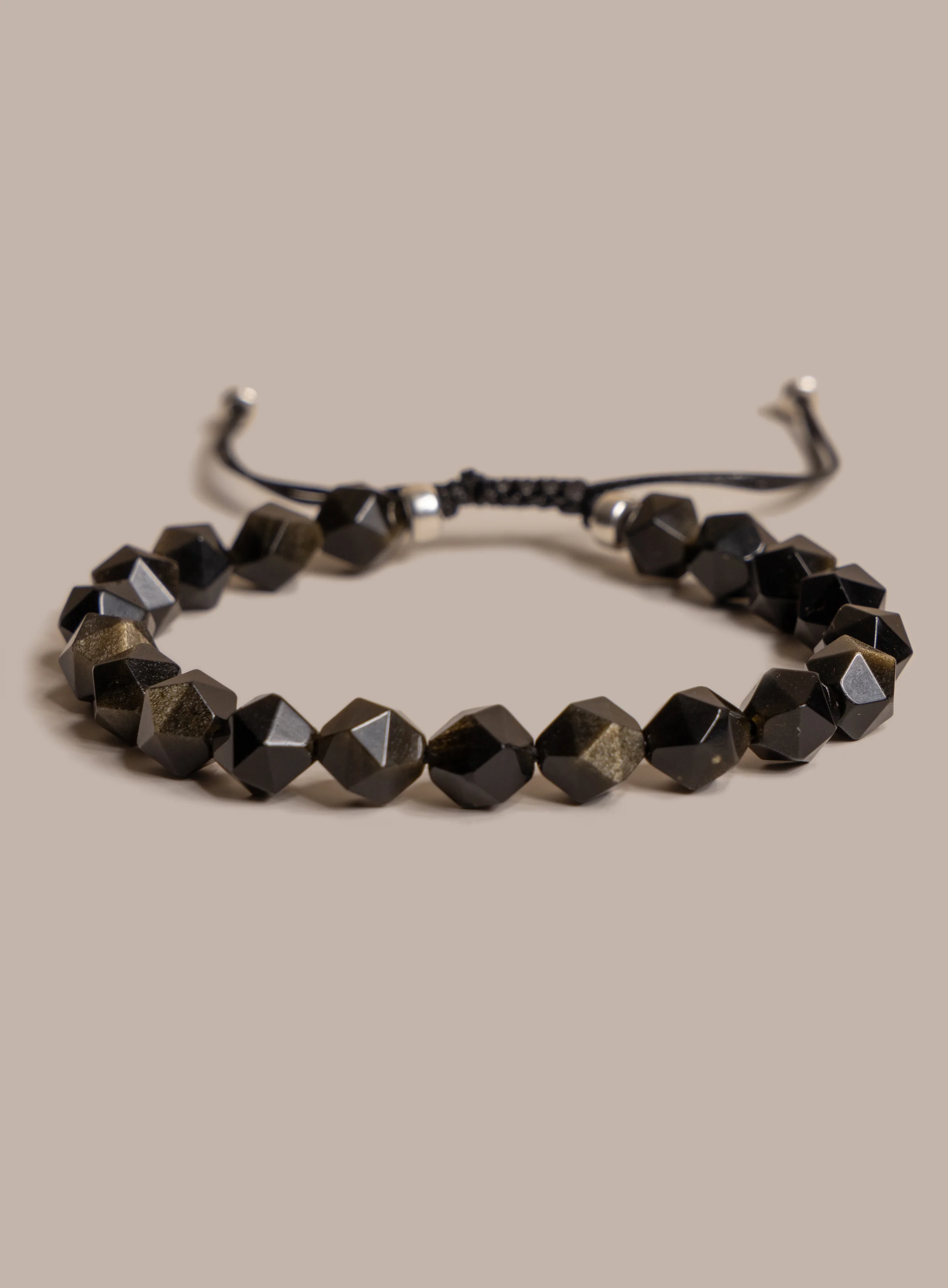 Golden Obsidian and Sterling Silver Bead Bracelet for Men - Image 4
