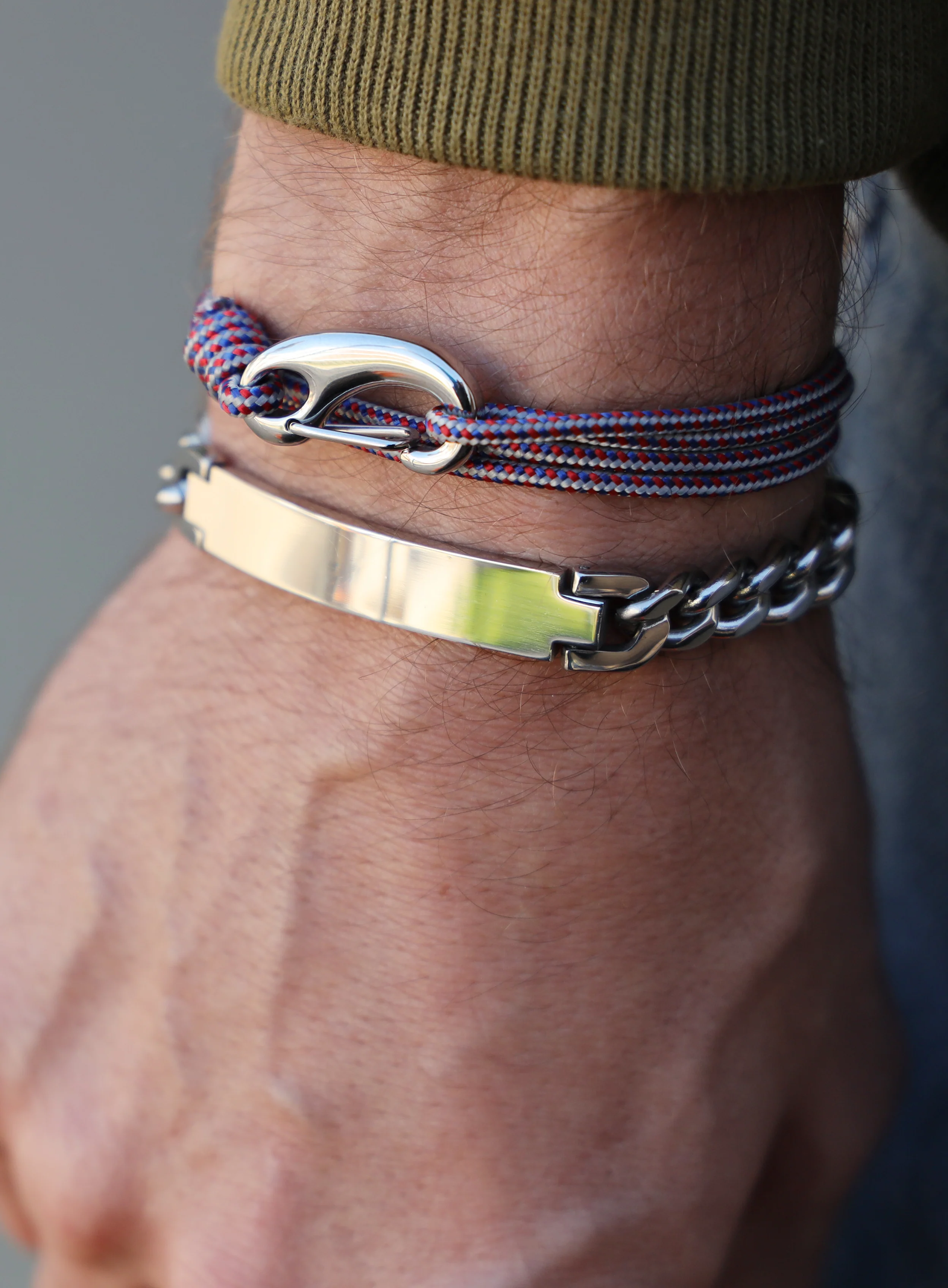Gray + Red Tactical Cord Bracelet for Men (Silver Clasp - 27S) - Image 6