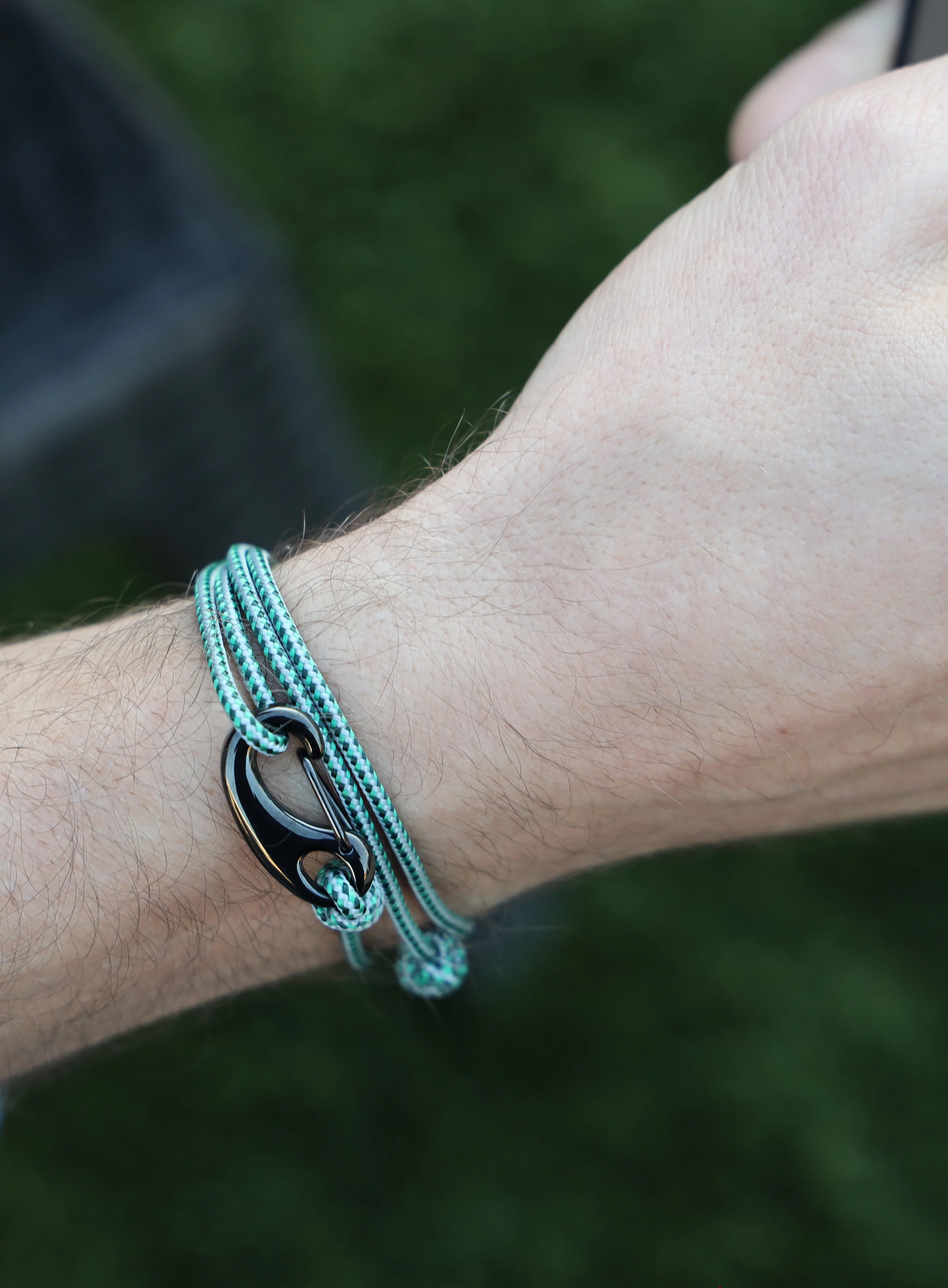 Green + Gray Tactical Cord Bracelet for Men (Black Clasp - 29K) - Image 6