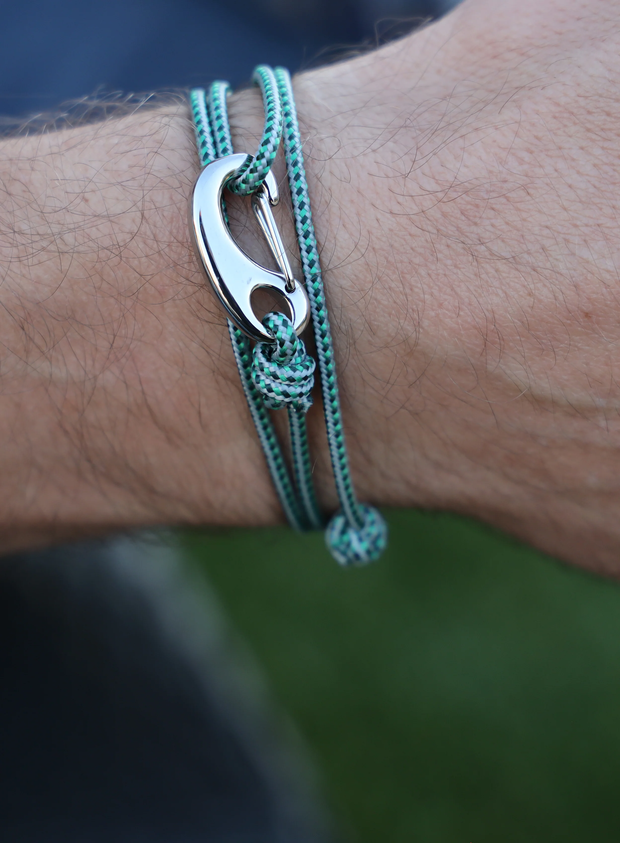 Green + Gray Tactical Cord Bracelet for Men (Silver Clasp - 29S) - Image 2