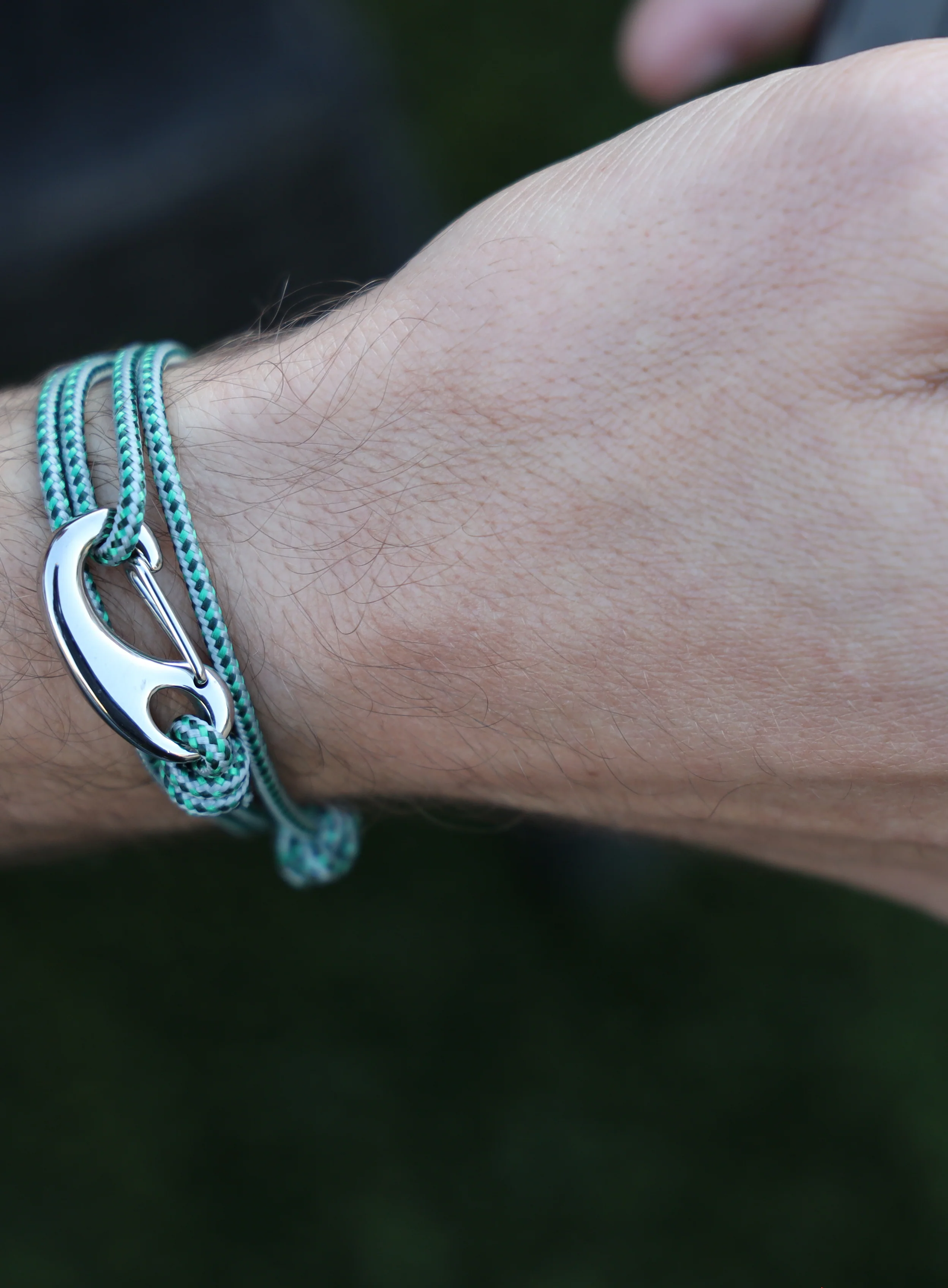 Green + Gray Tactical Cord Bracelet for Men (Silver Clasp - 29S) - Image 4