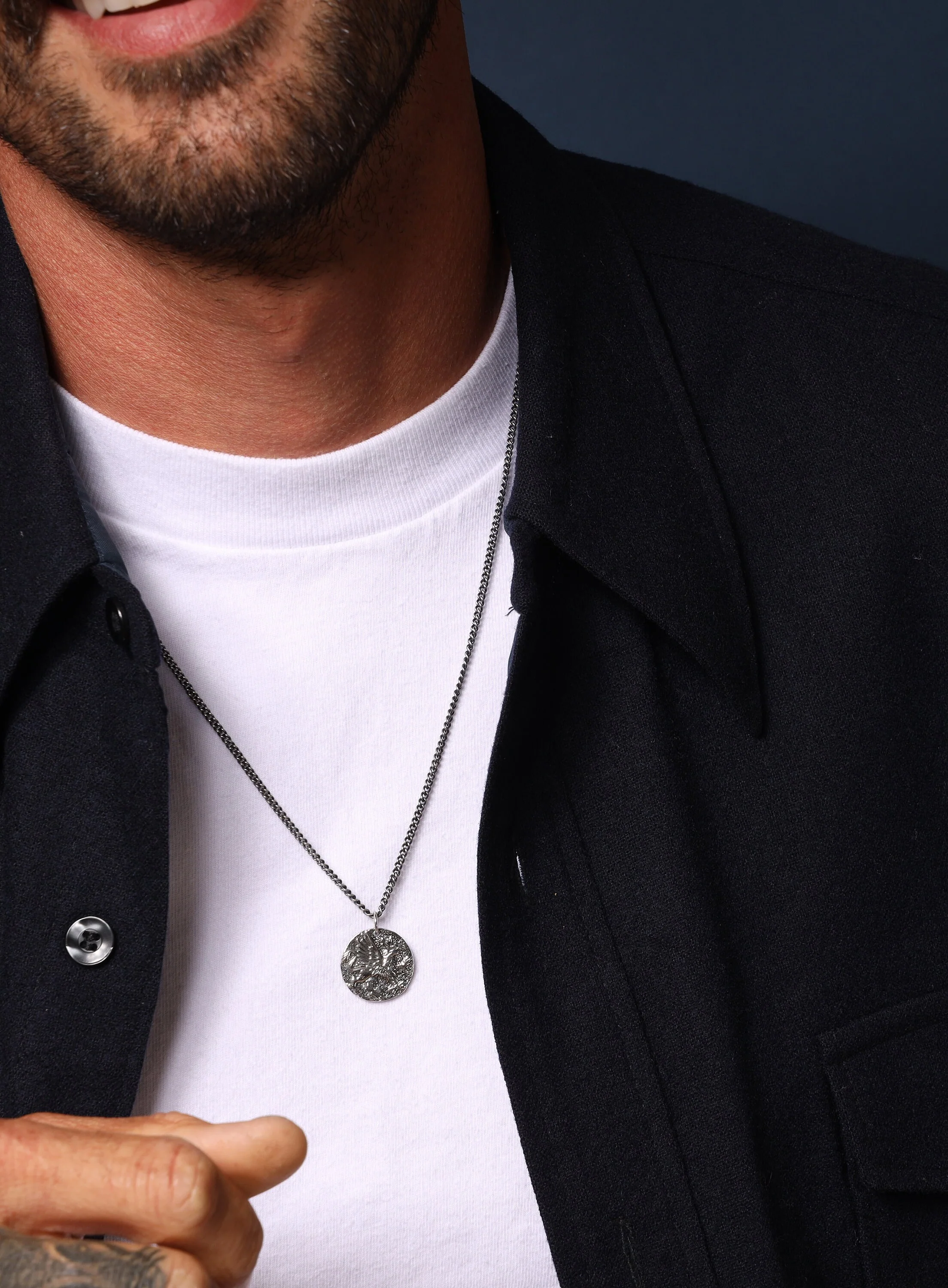 925 Oxidized Sterling Silver Griffin Coin Necklace - Image 3
