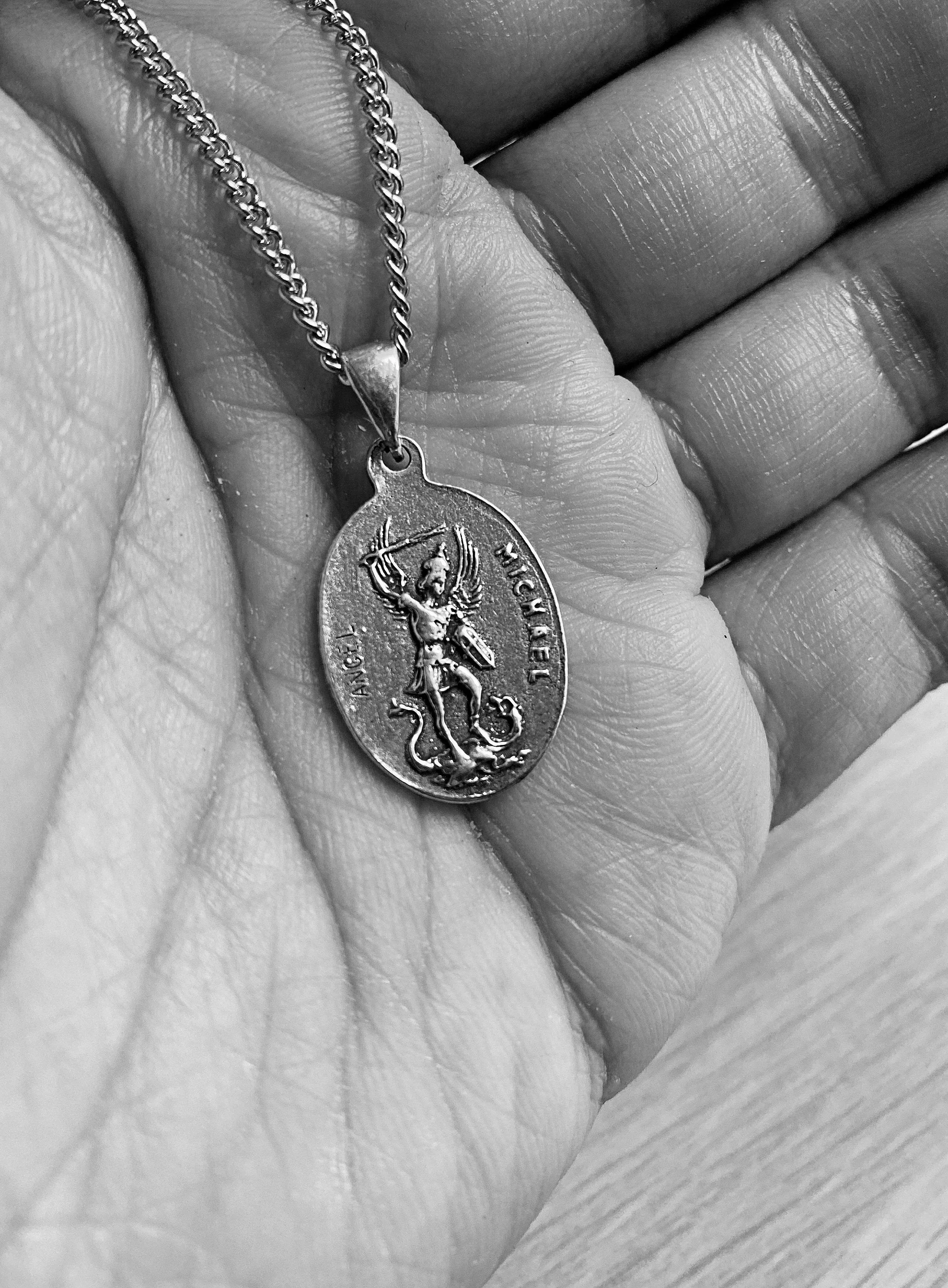 Guardian Angel and St. Michael Sterling Silver Medal Necklace for Men - Image 4