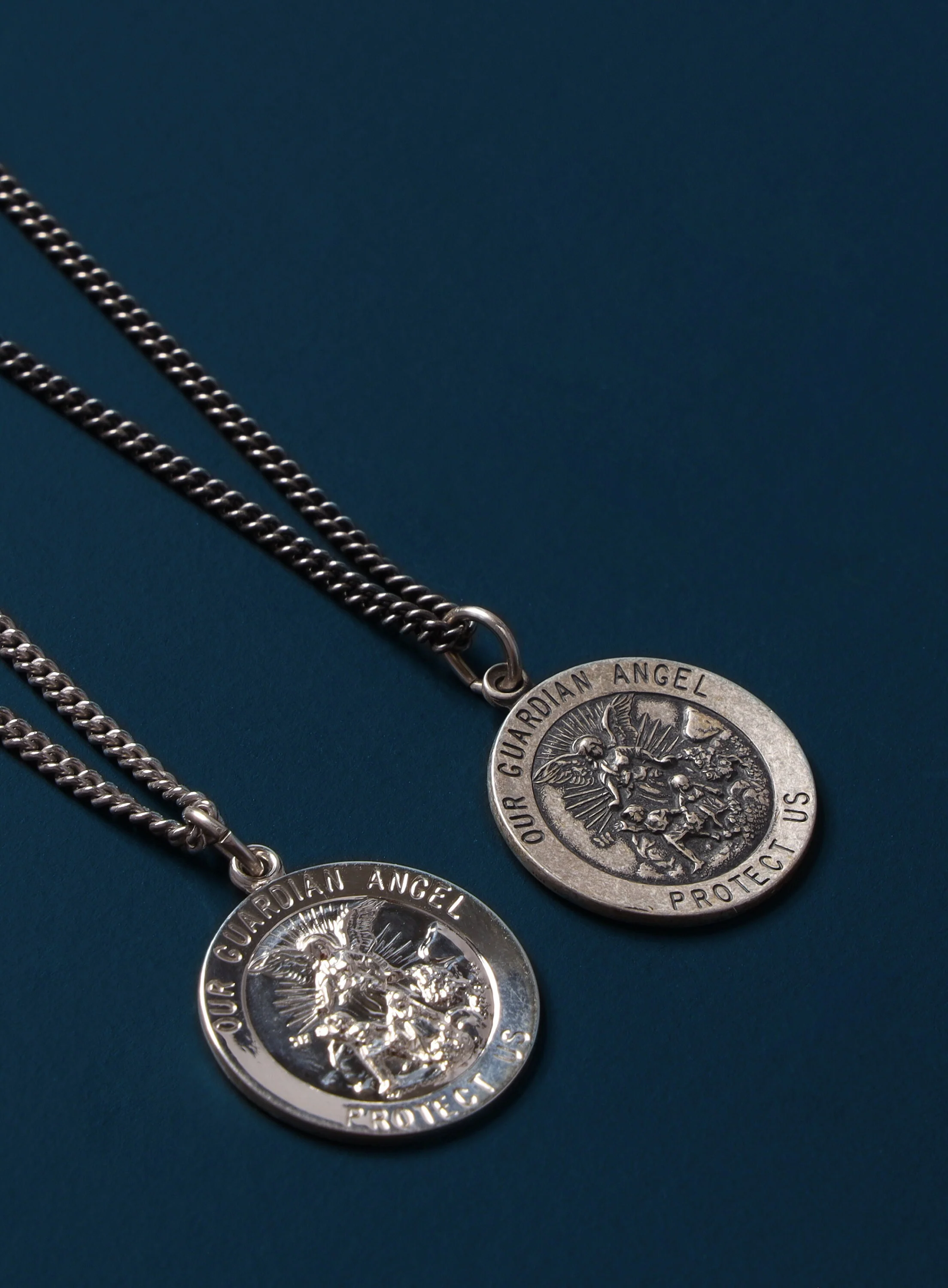 Guardian Angel "Protect Us" Sterling Silver Medal Neckalce for Men - Image 4
