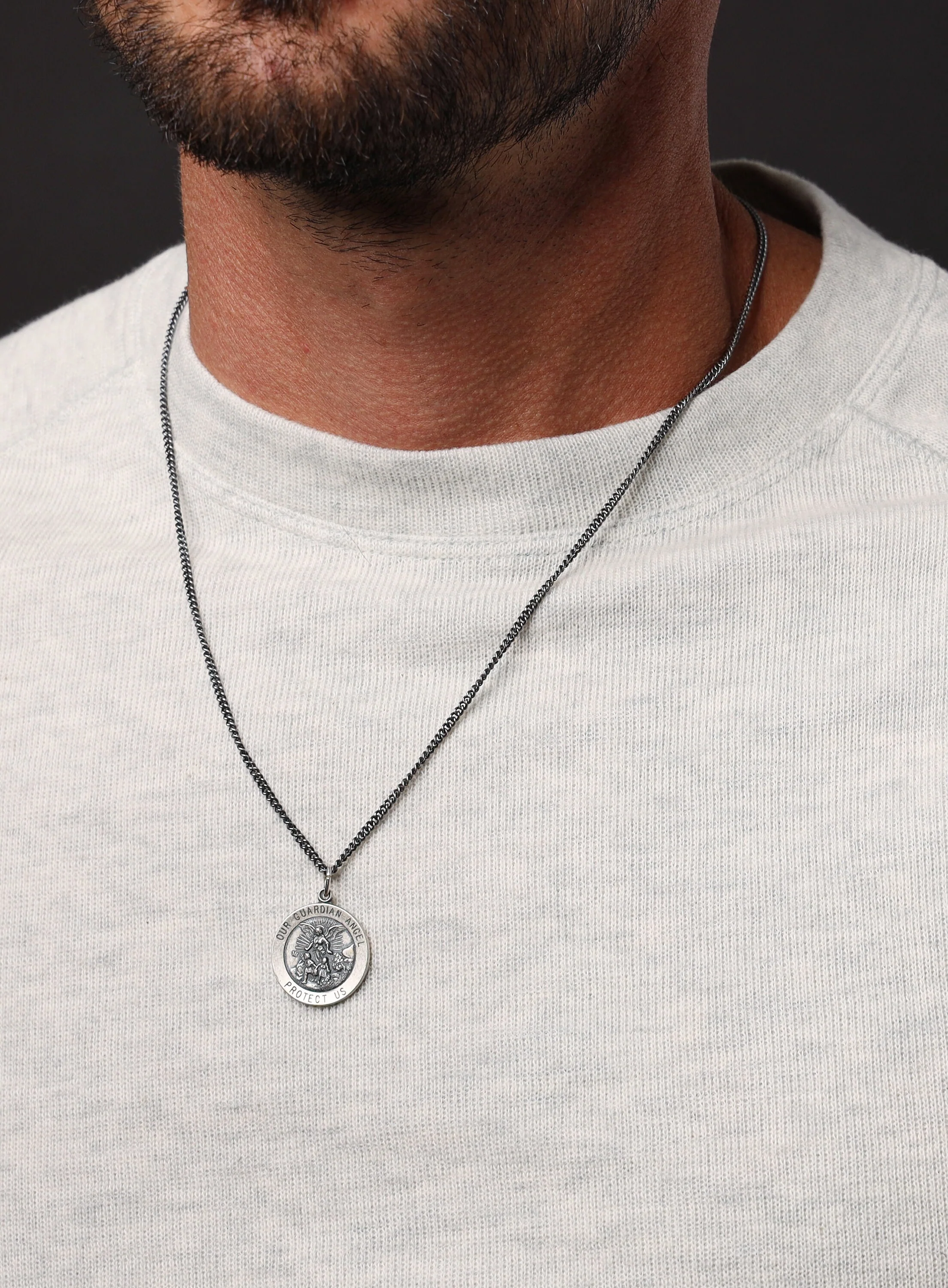 Guardian Angel "Protect Us" Sterling Silver Medal Neckalce for Men - Image 5