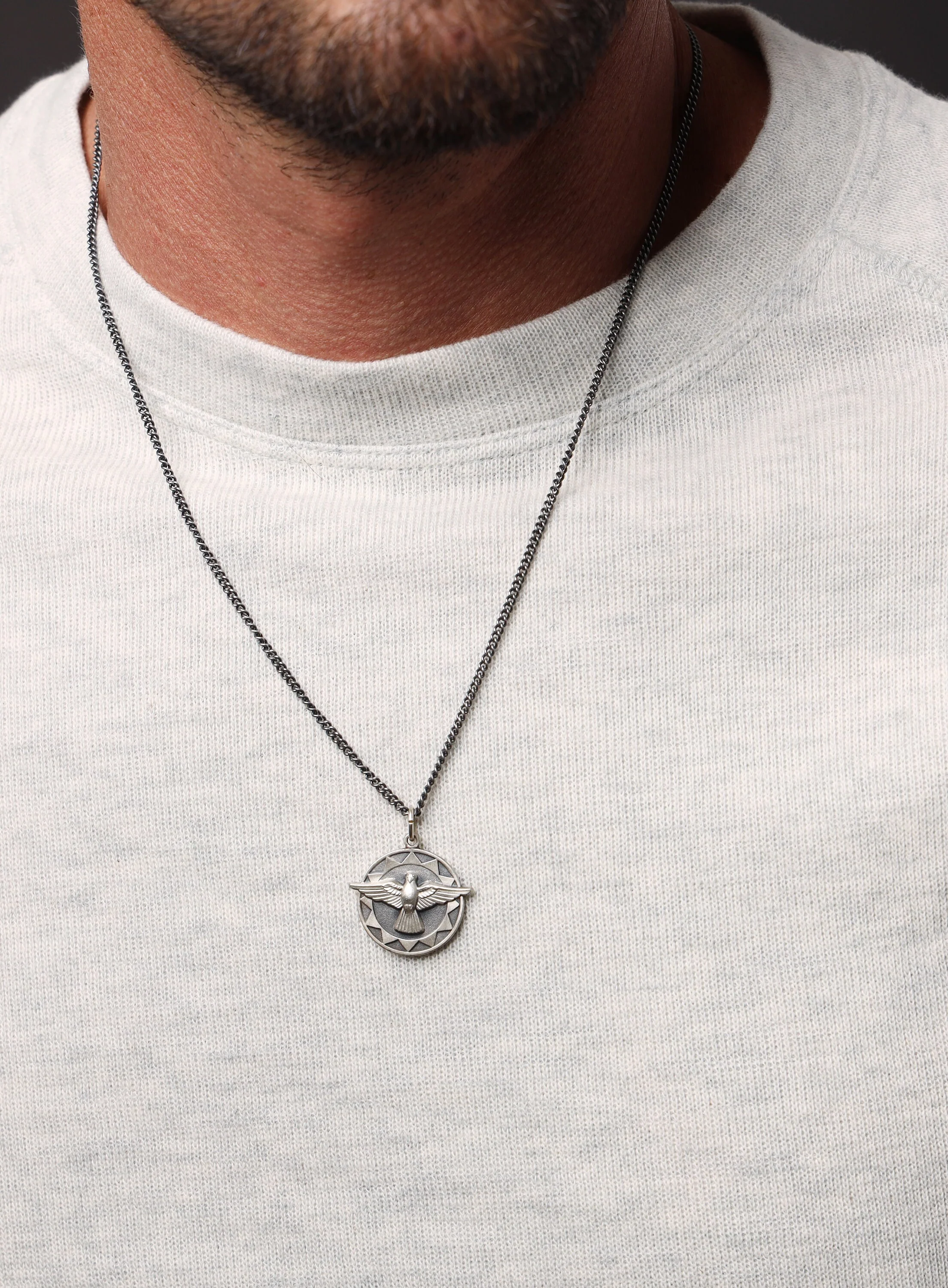 Holy Spirit Dove Sterling Silver Pendant Necklace for Men - Image 2