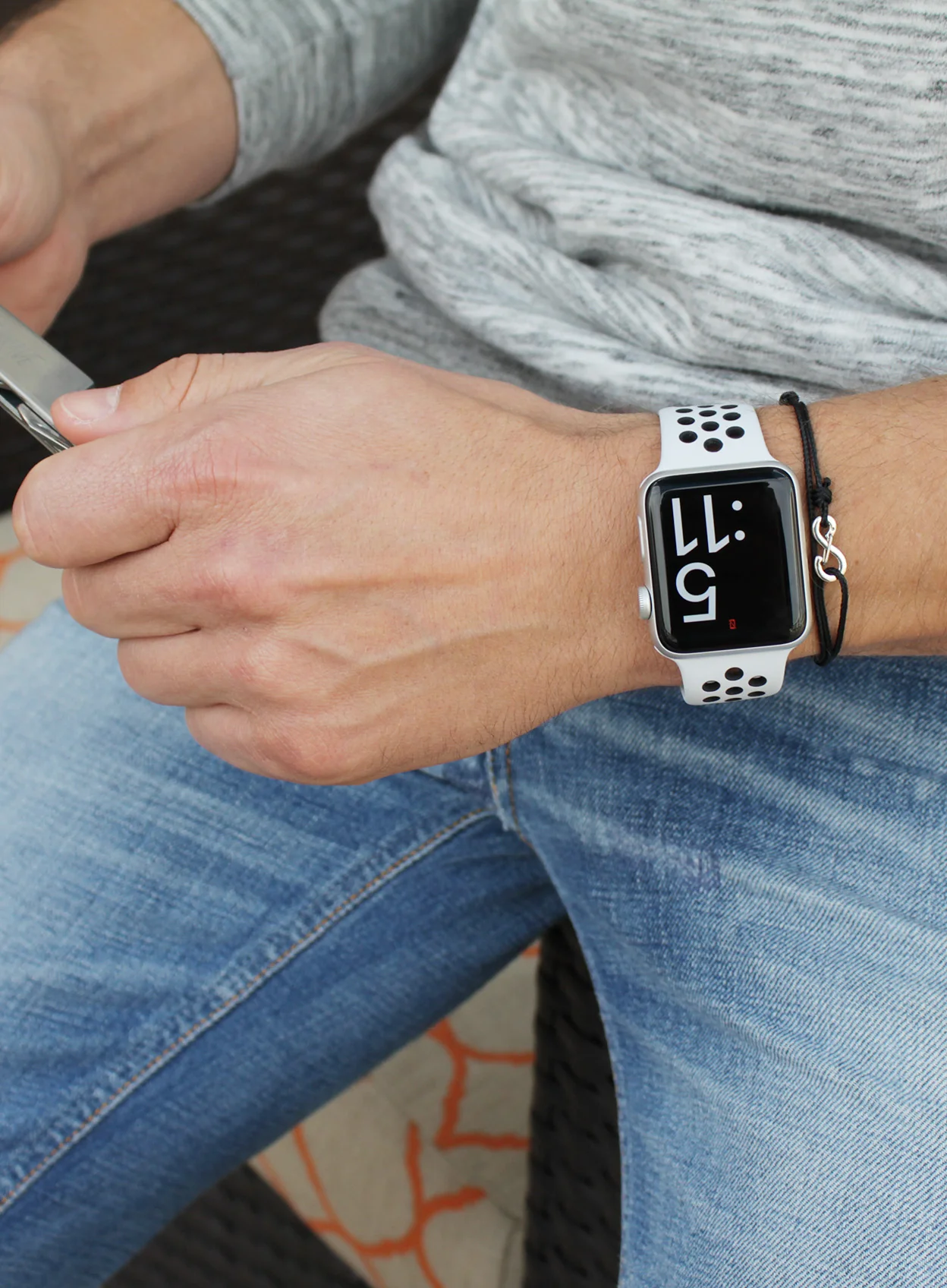 Infinity Bracelet - Black cord men's bracelet with silver clasp - Image 5