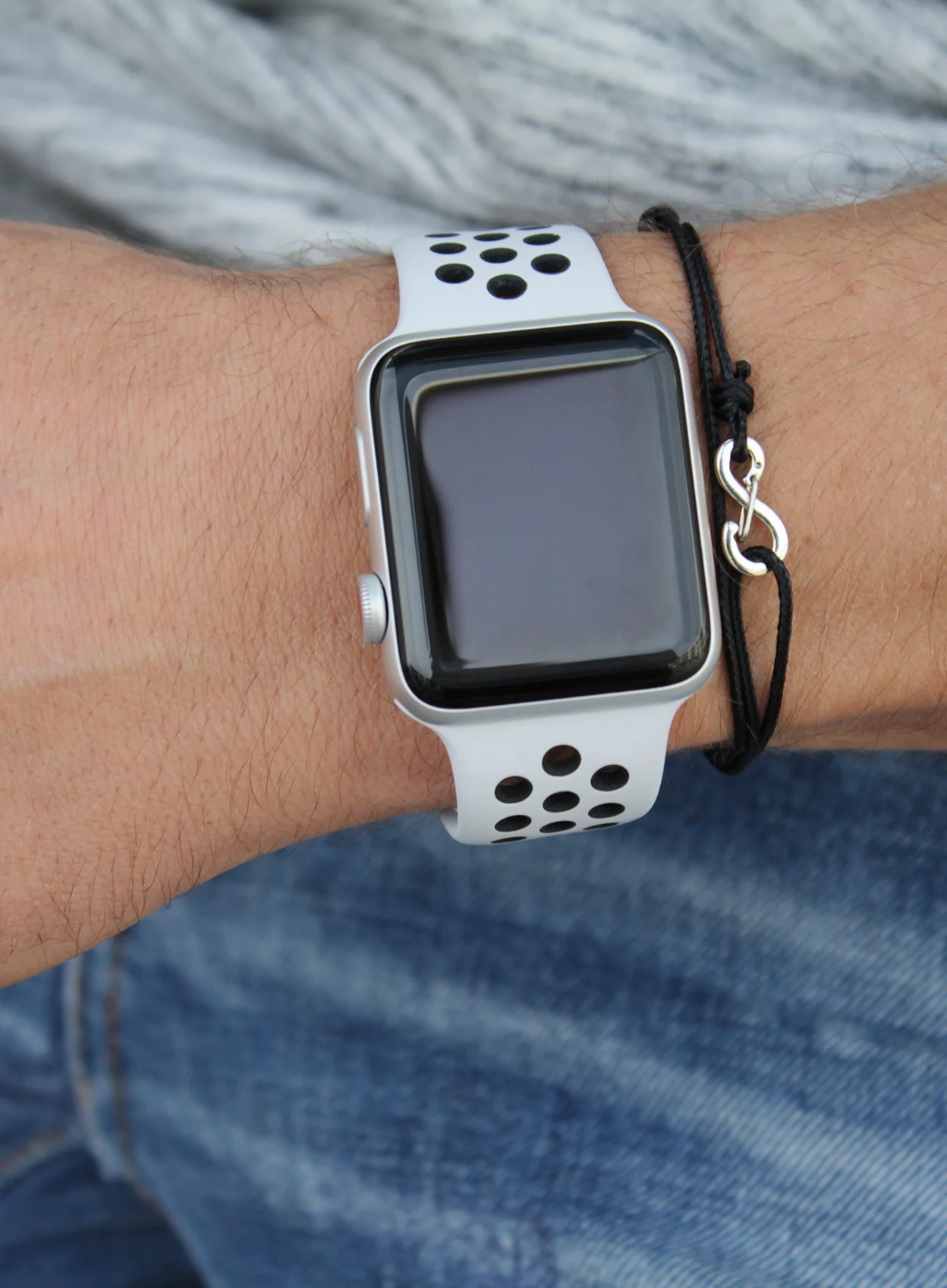 Infinity Bracelet - Black cord men's bracelet with silver clasp - Image 7
