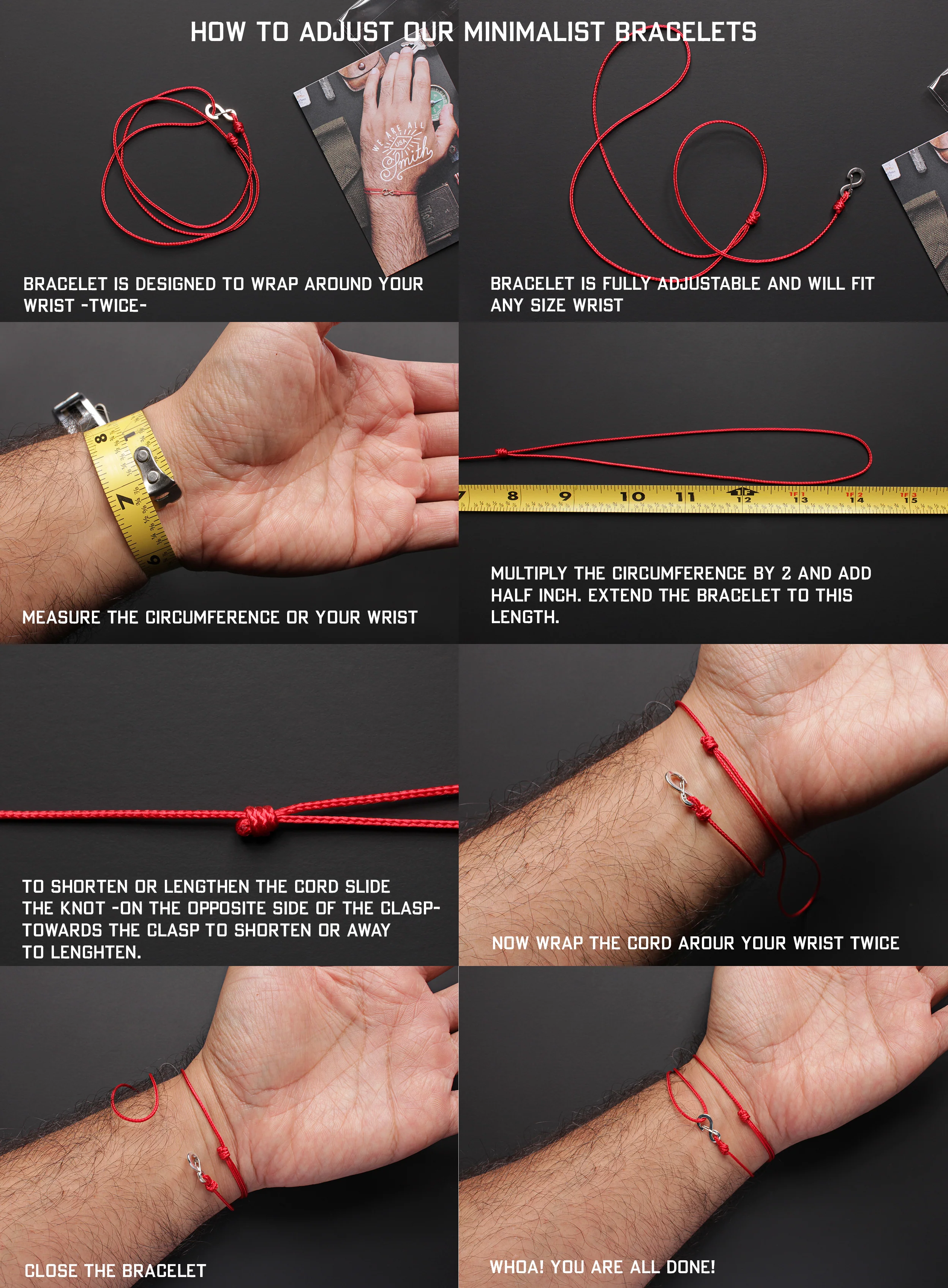 Infinity Bracelet - Red cord men's bracelet with silver clasp - Image 5