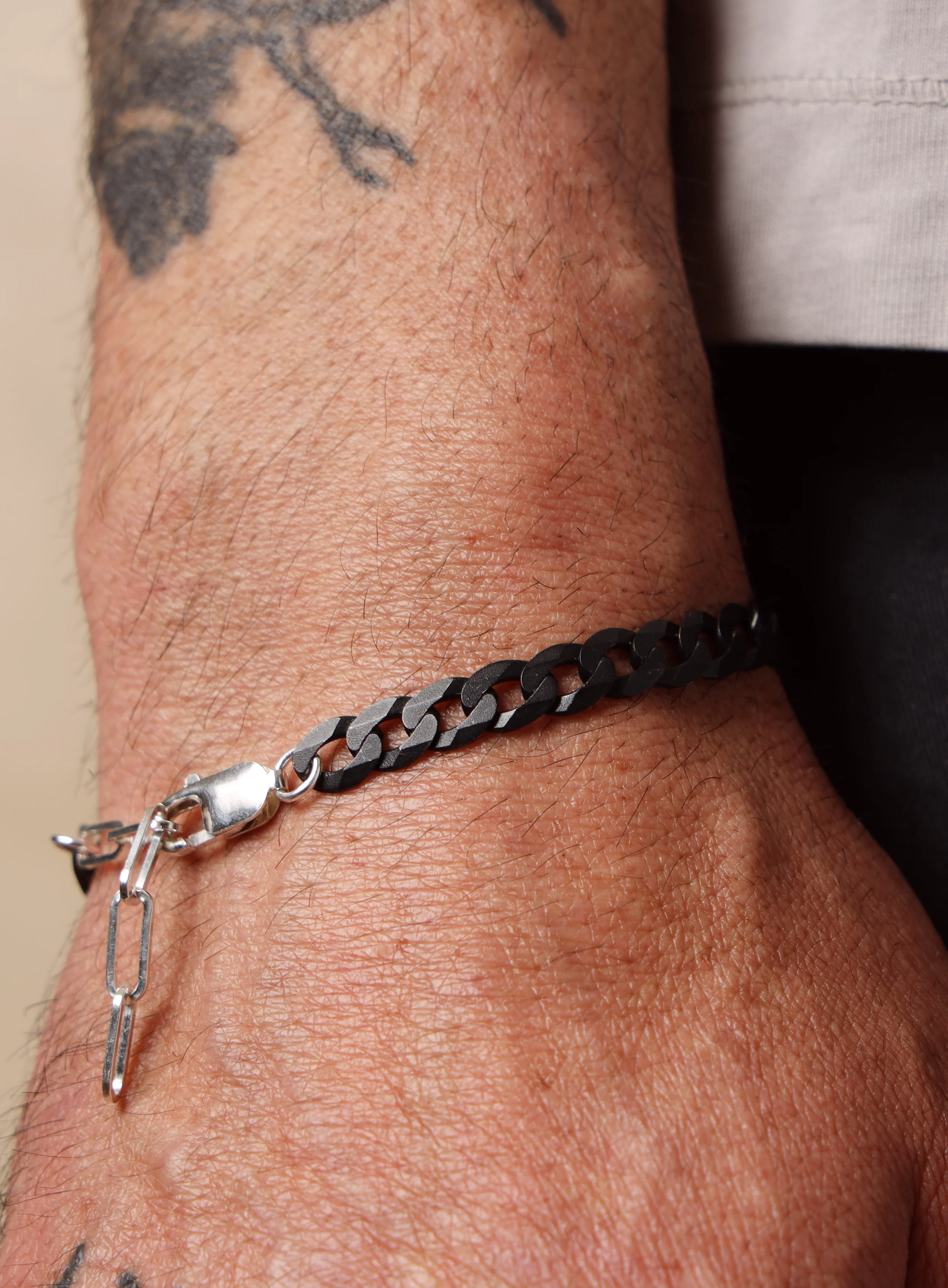 Titanium Coated Sterling Silver Flattened Curb Chain Bracelet for Men - Image 14