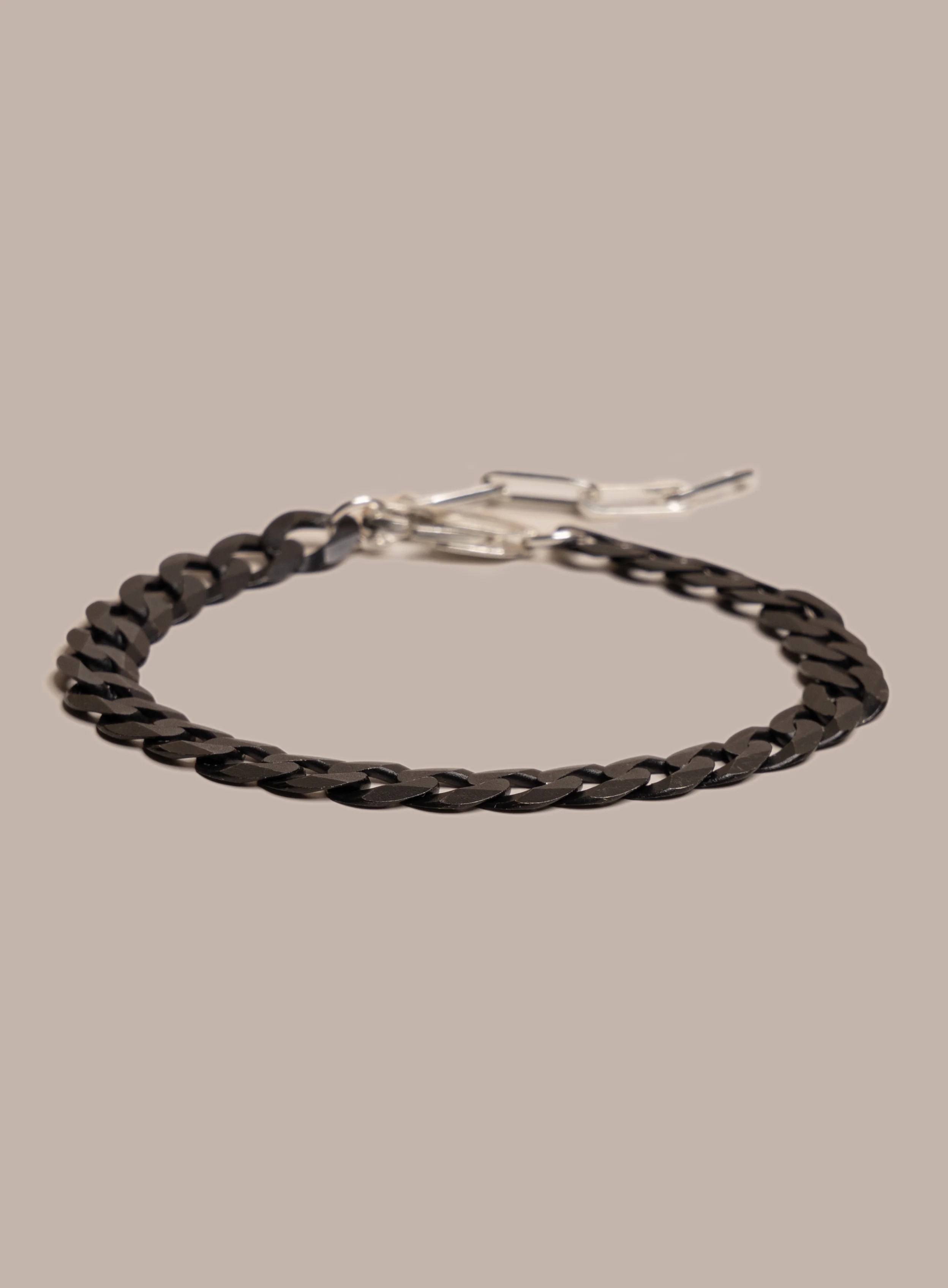 Titanium Coated Sterling Silver Flattened Curb Chain Bracelet for Men - Image 3