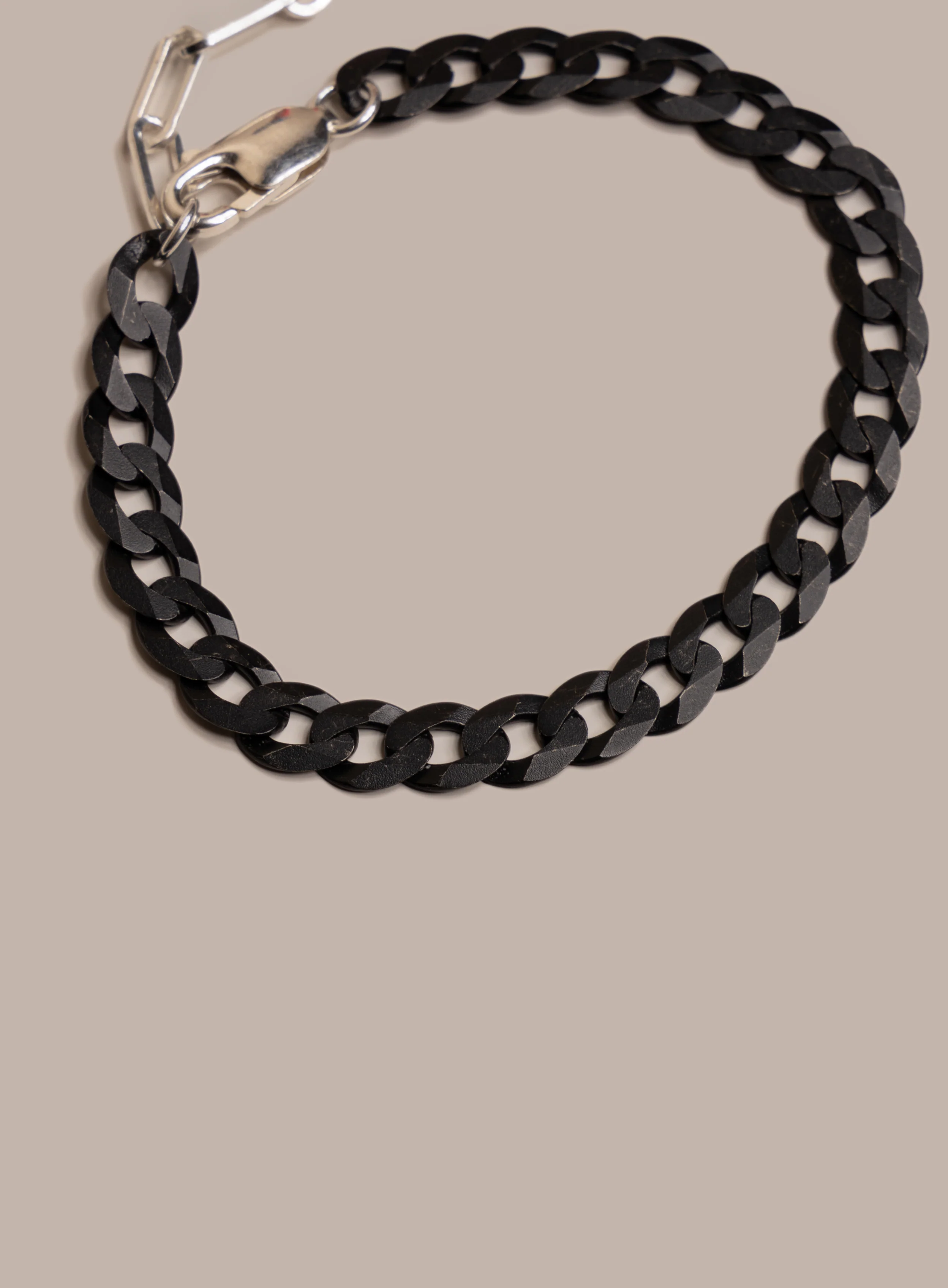 Titanium Coated Sterling Silver Flattened Curb Chain Bracelet for Men - Image 8