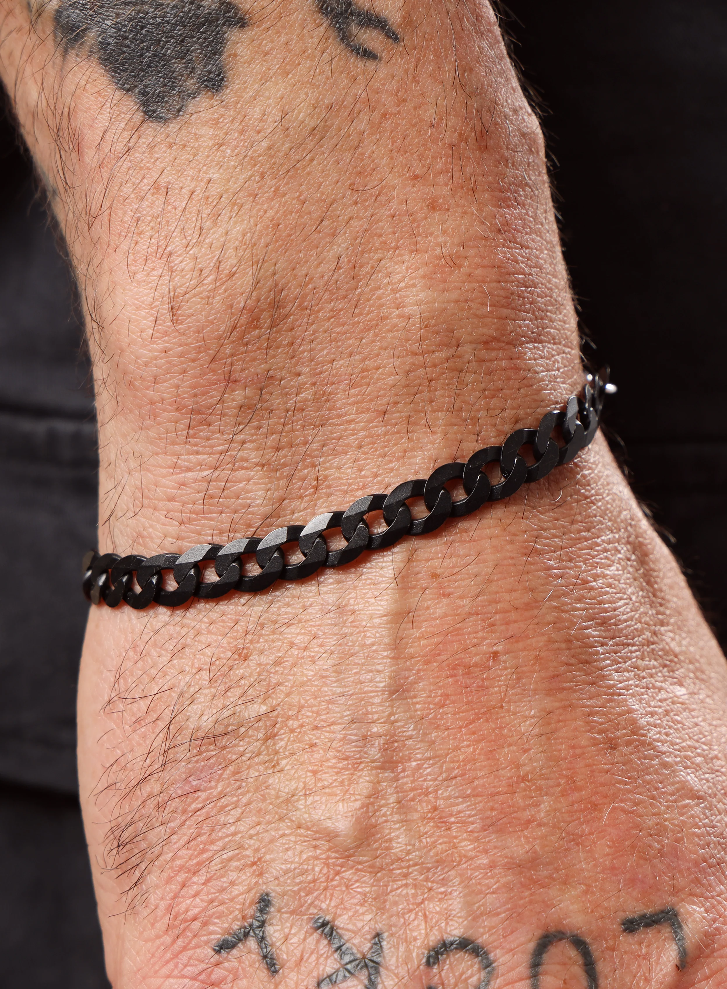 Titanium Coated Sterling Silver Flattened Curb Chain Bracelet for Men - Image 9