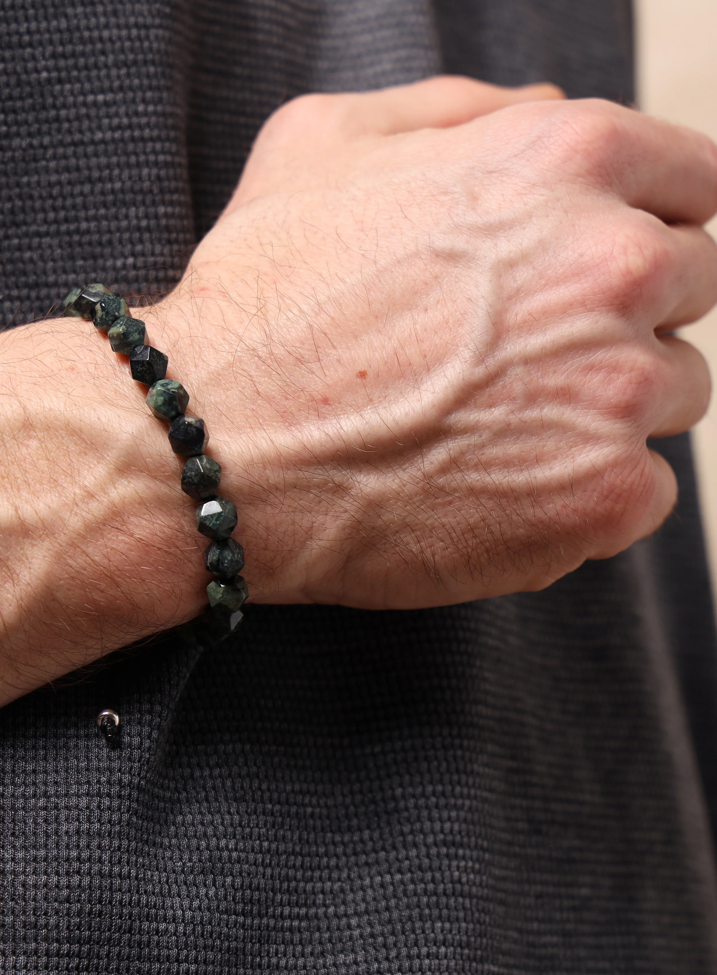 Kambaba Jasper and Sterling Silver Bead Bracelet for Men - Image 3