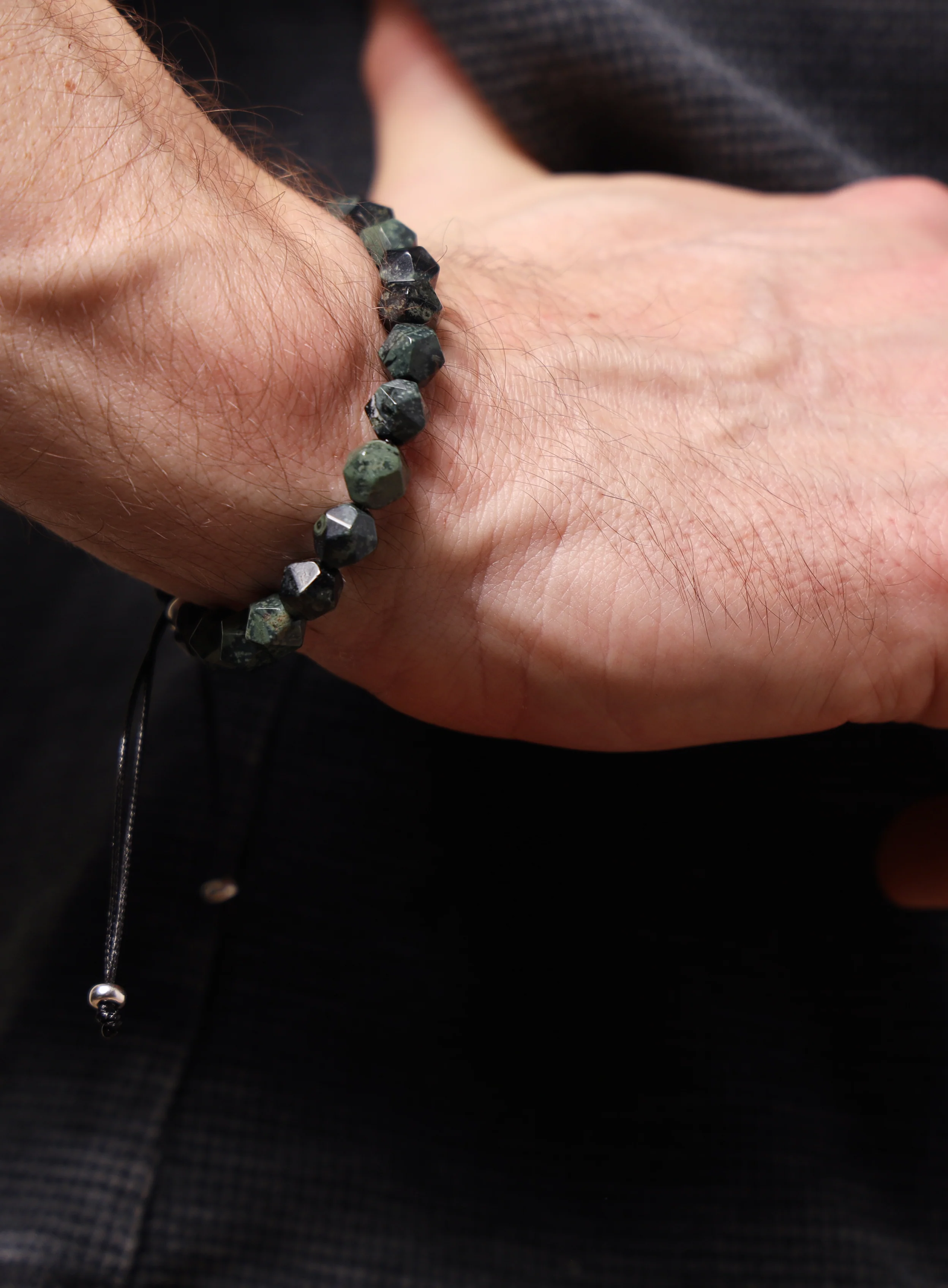 Kambaba Jasper and Sterling Silver Bead Bracelet for Men - Image 5