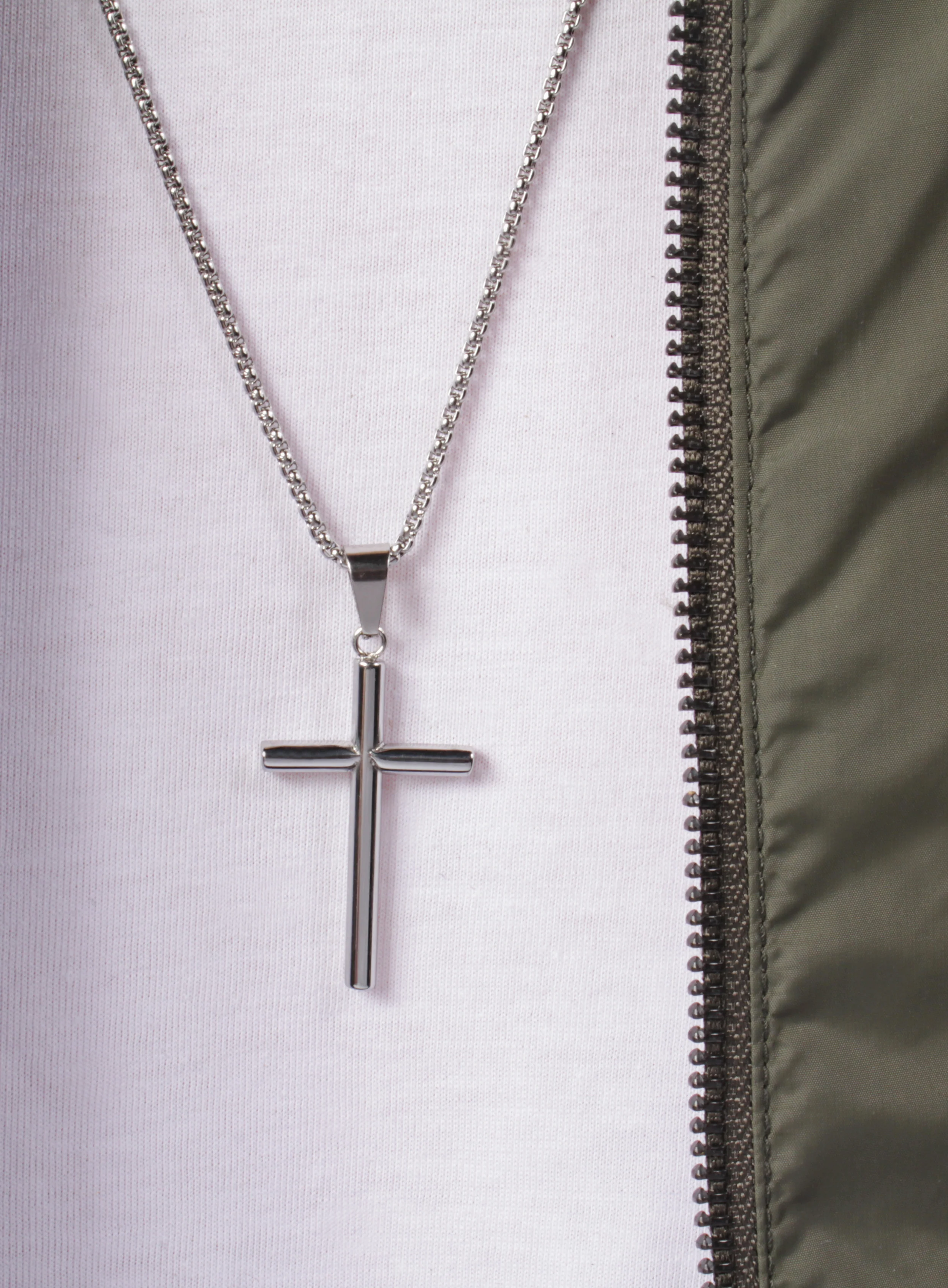 Large Stainless Steel "Bamboo" Cross Men's Necklace - Image 3