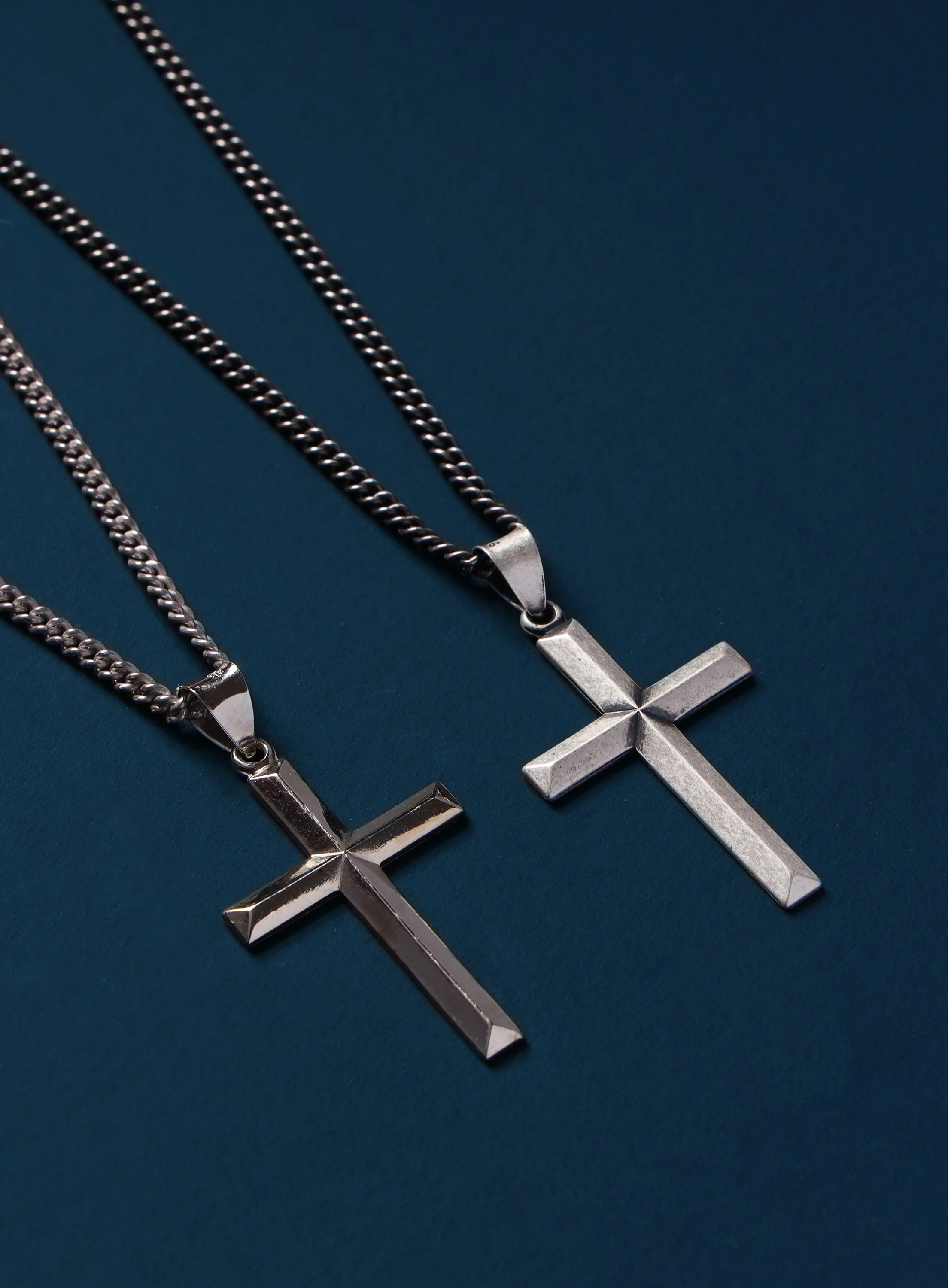 Large Sterling Silver Bevel Cross Pendant Necklace for Men - Image 4