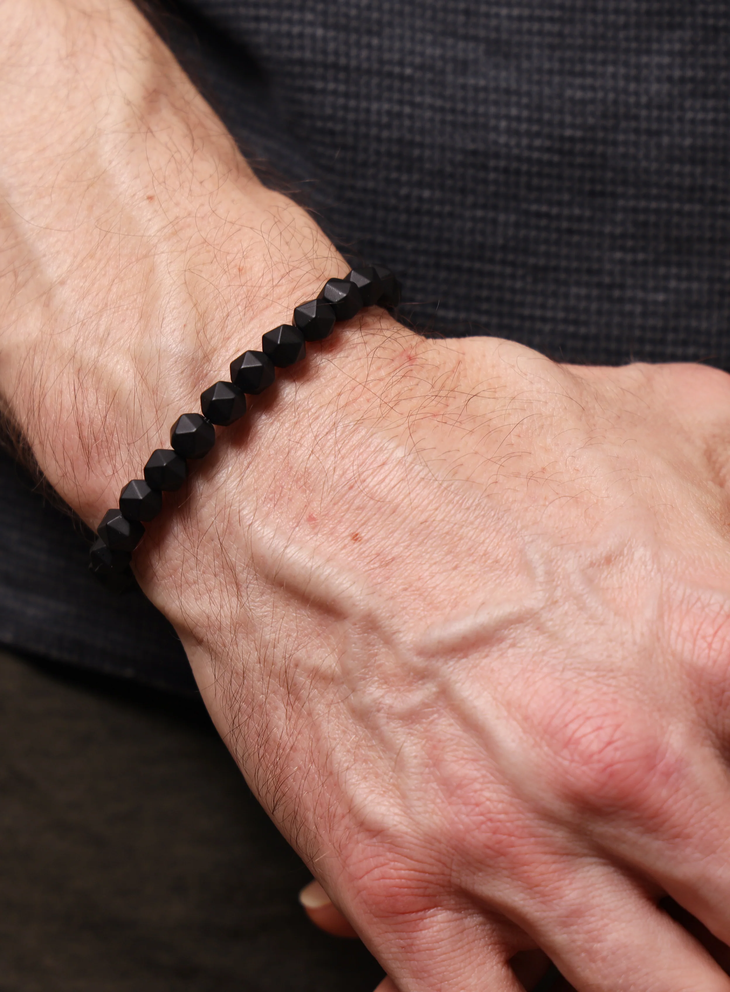 Matte Black Onyx and Sterling Silver Men's Bead Bracelet - Image 2