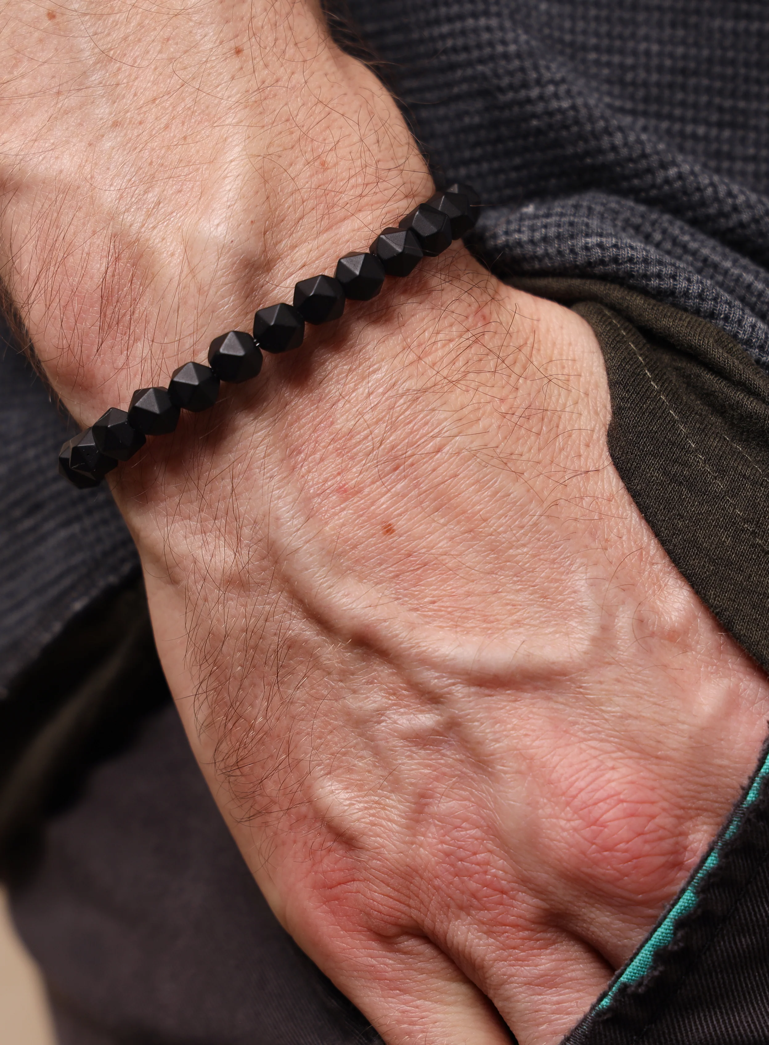 Matte Black Onyx and Sterling Silver Men's Bead Bracelet - Image 4
