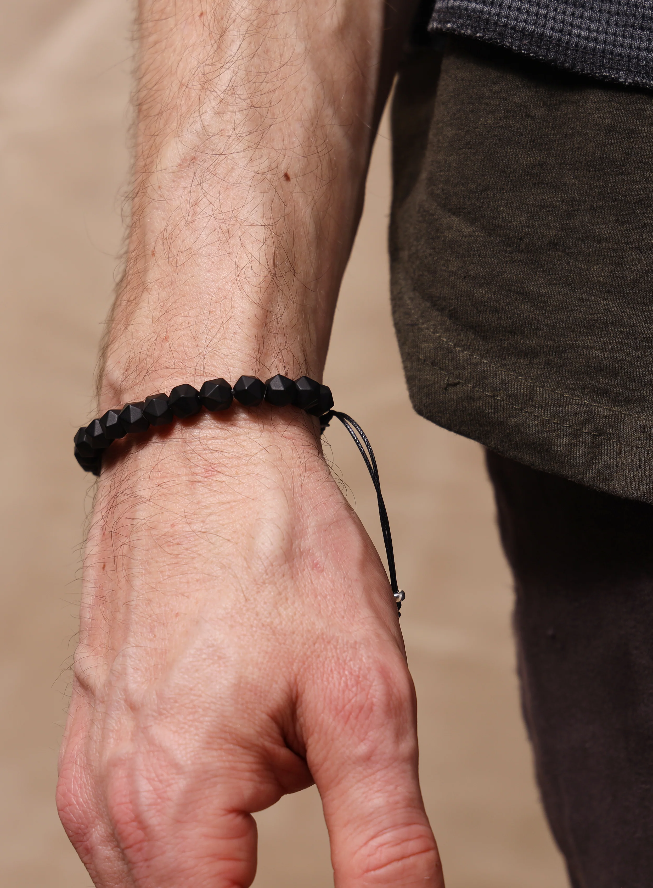 Matte Black Onyx and Sterling Silver Men's Bead Bracelet - Image 8