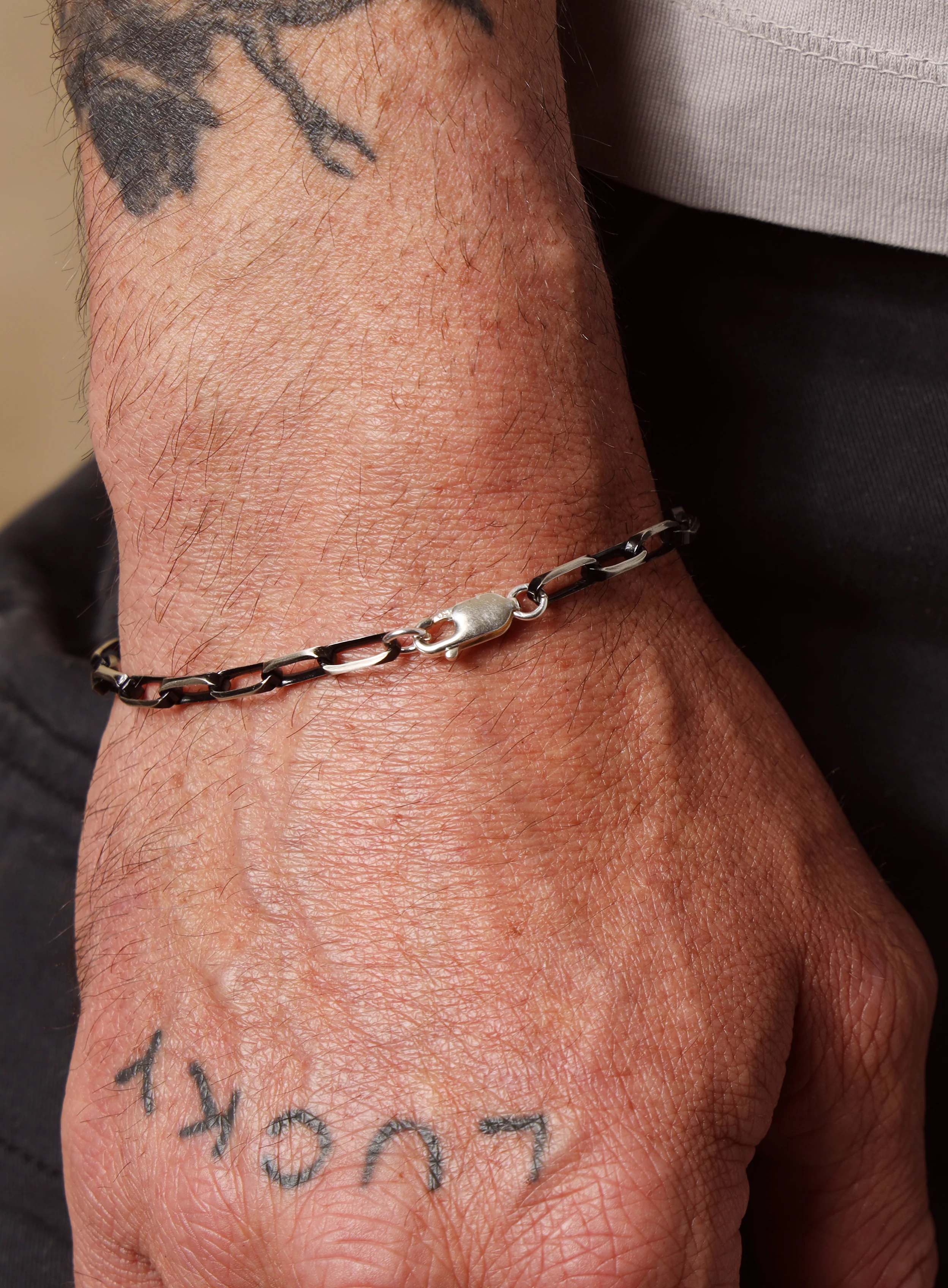 925 Sterling Silver with Black Titanium Combo Chain Bracelet for Men - Image 12