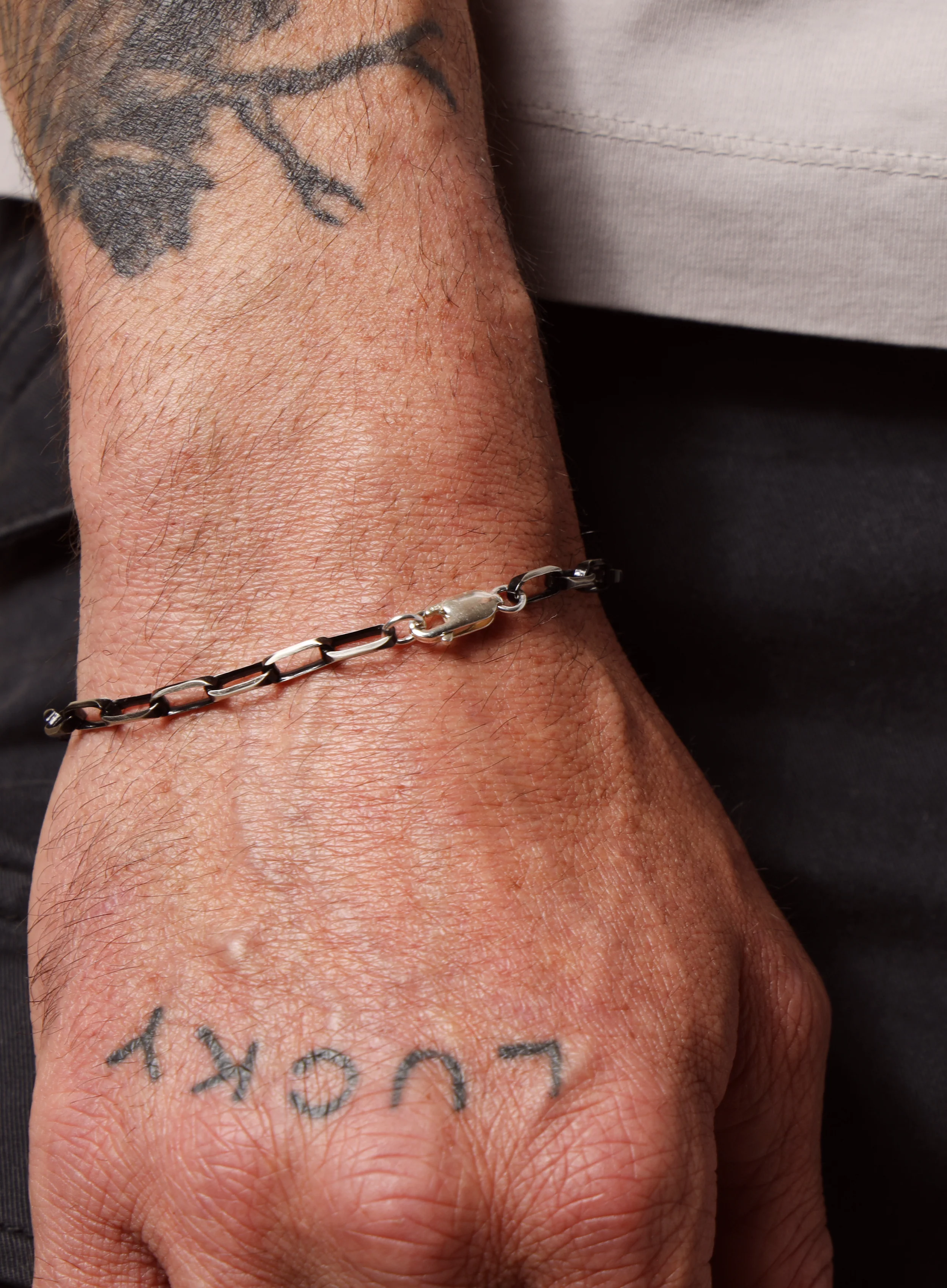 925 Sterling Silver with Black Titanium Combo Chain Bracelet for Men - Image 2