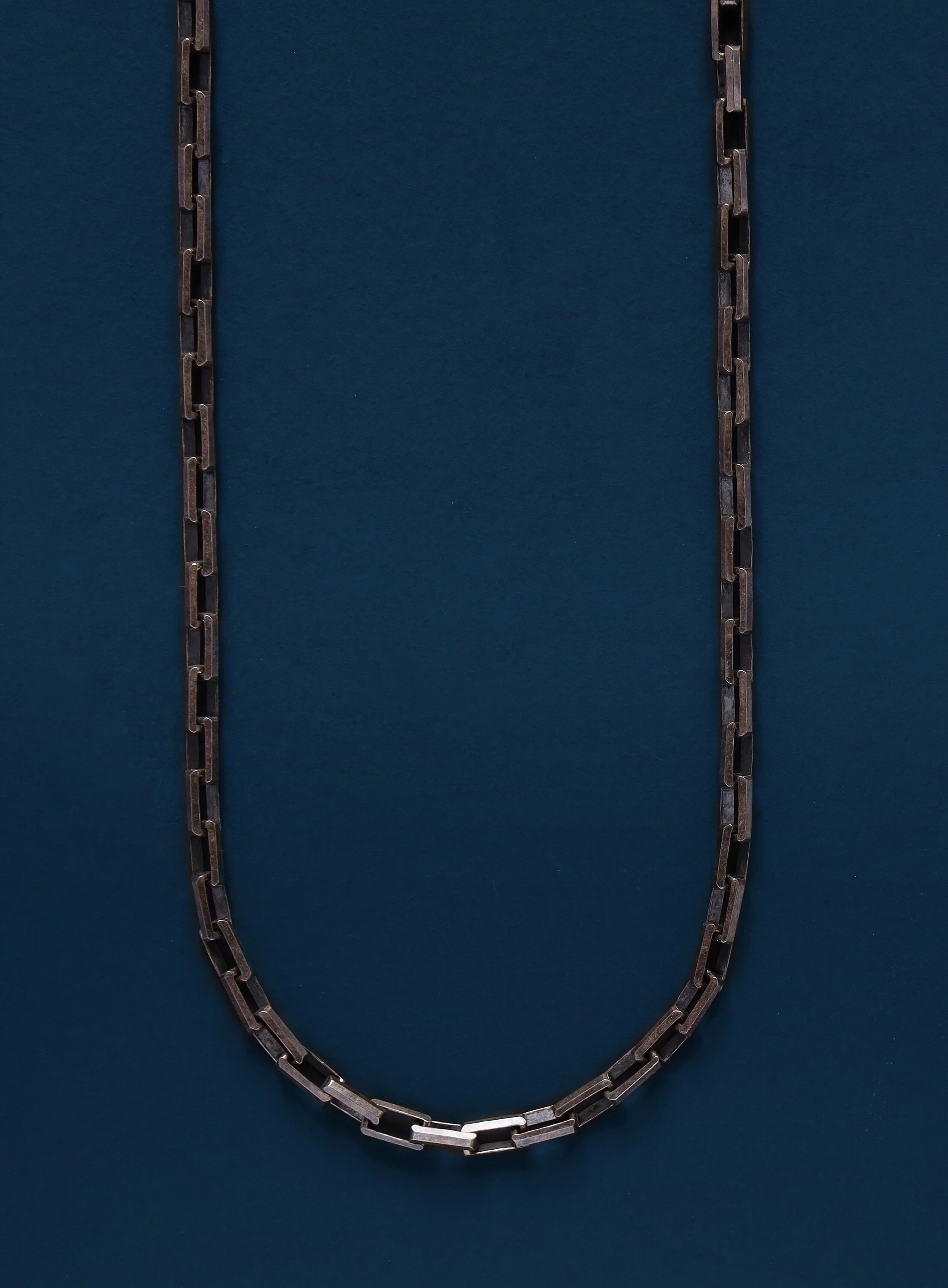 925 Oxidized Sterling Silver Long Box Rectangle Chain Necklace - Image 2