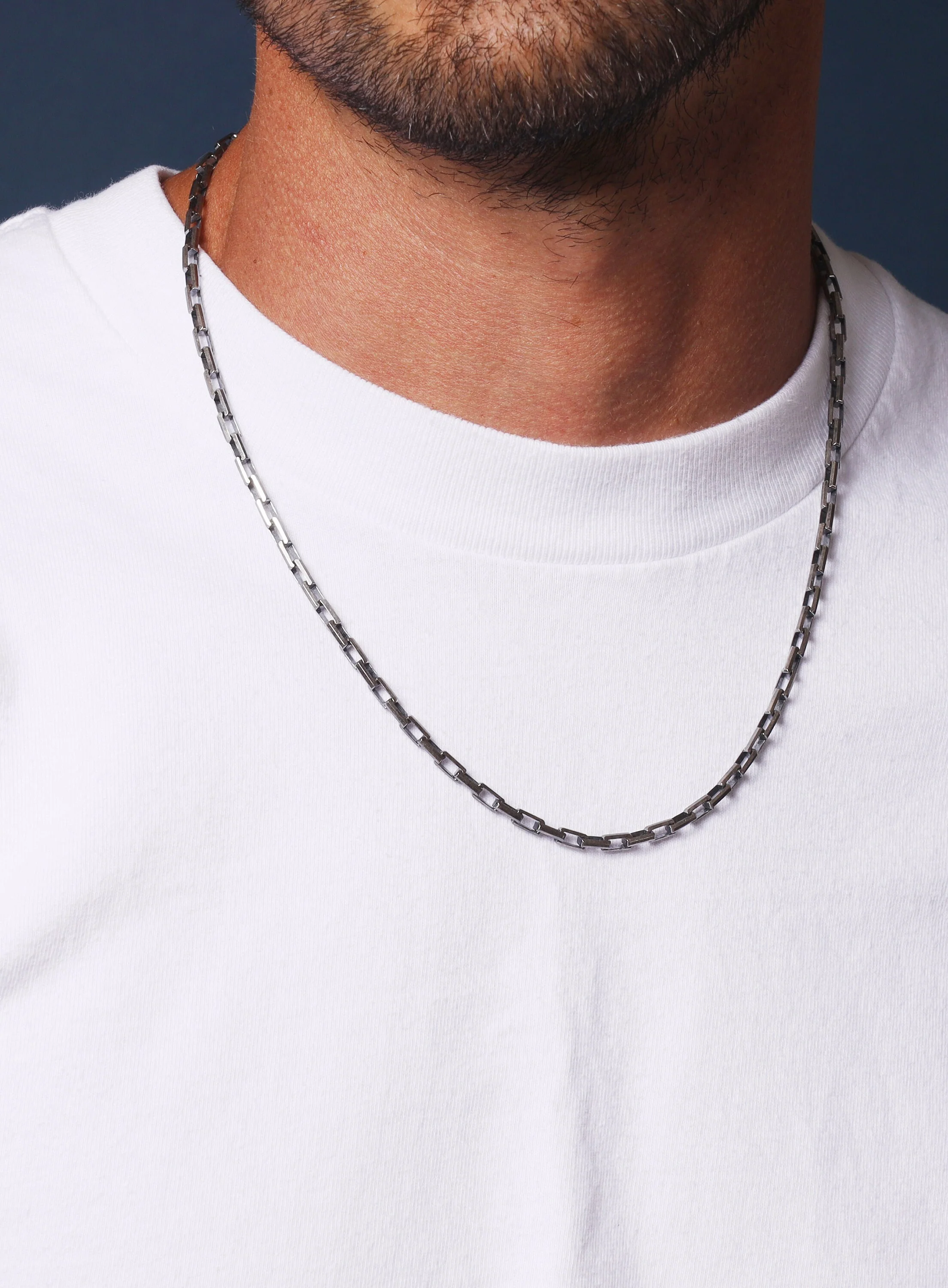 925 Oxidized Sterling Silver Long Box Rectangle Chain Necklace - Image 3