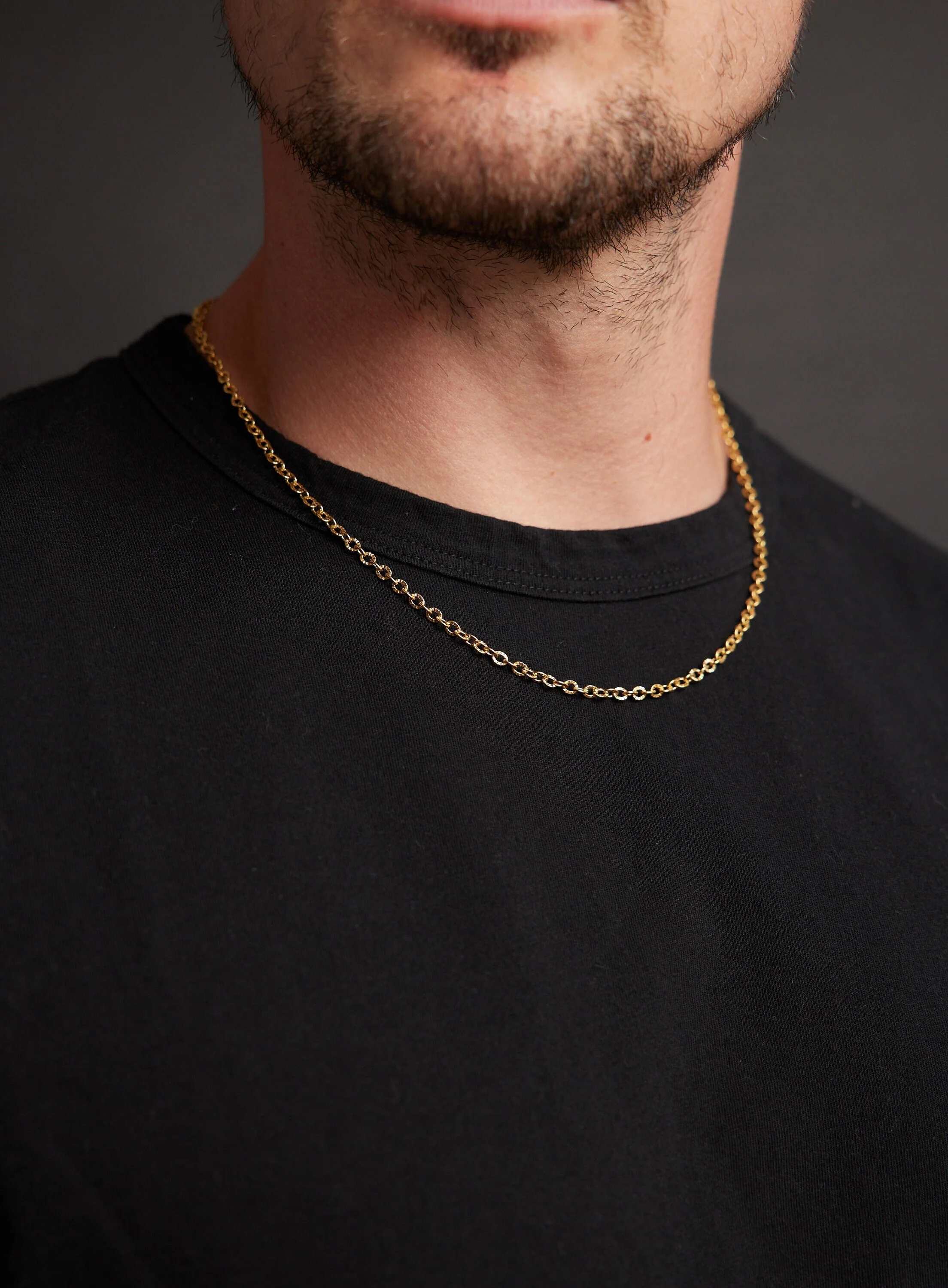 3mm 14k Gold Plated Classic Cable Chain Necklace for Men