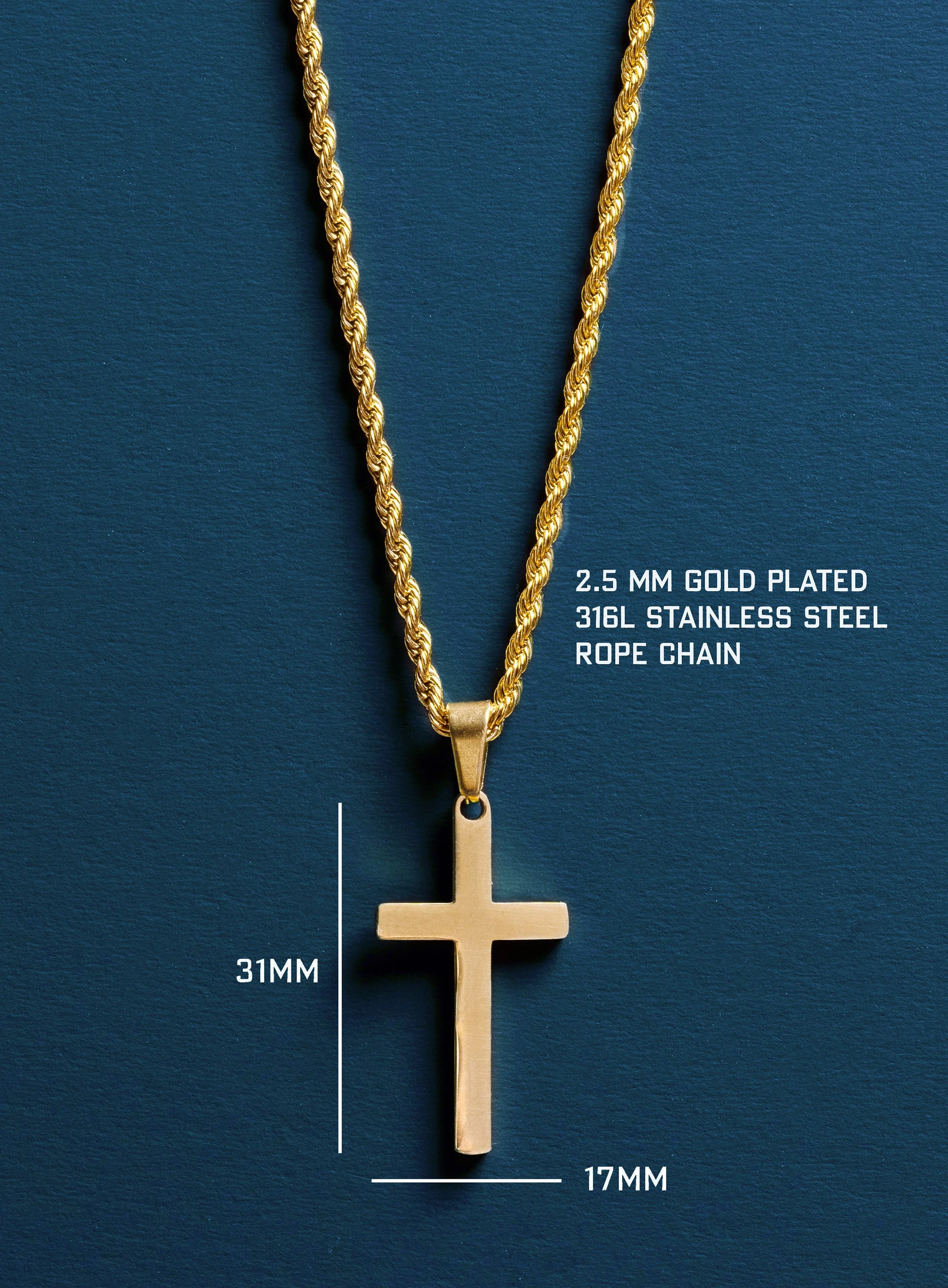 Gold Cross Pendant Rope Chain for Men - Image 2