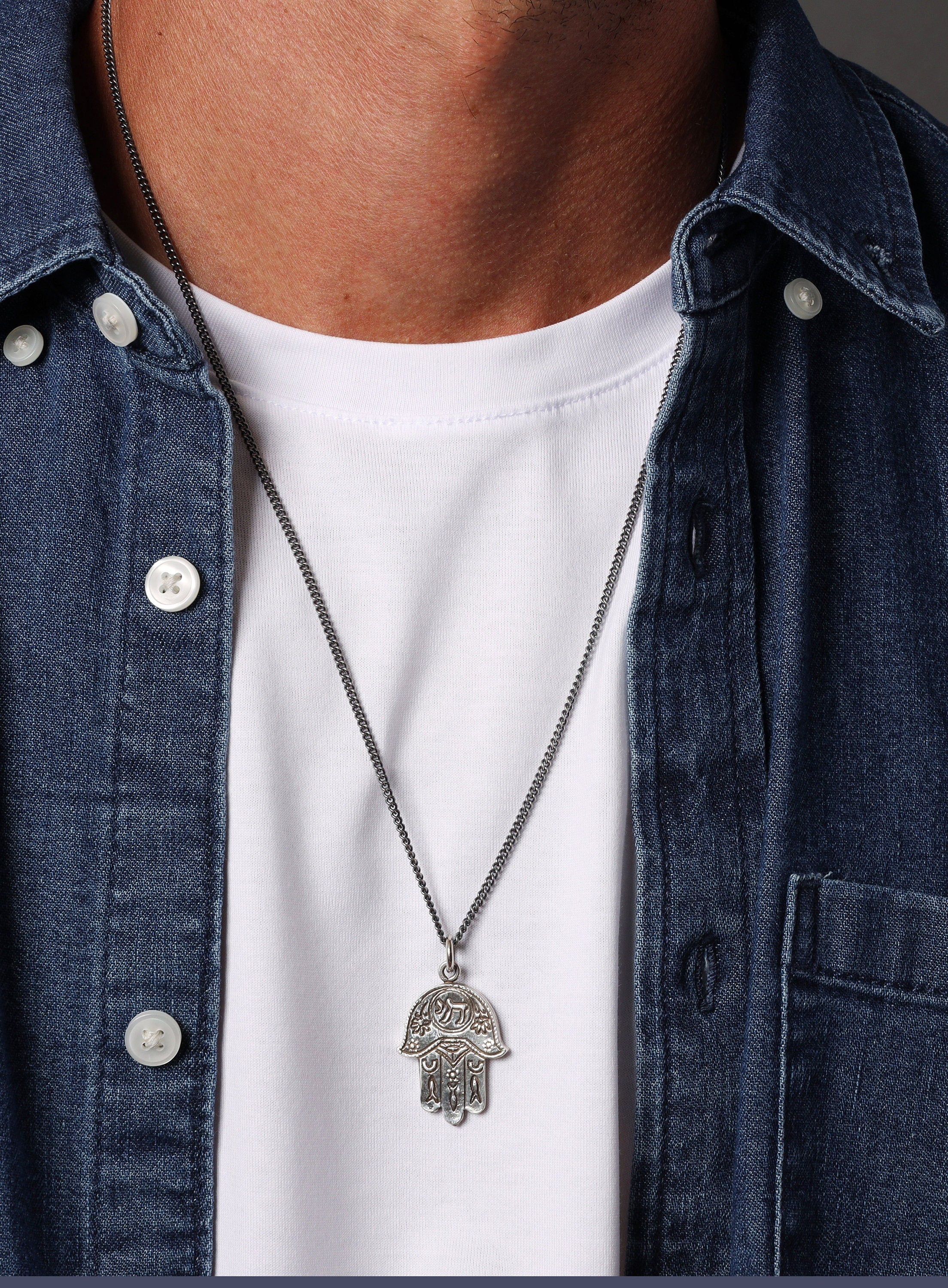 Hamsa Hand Necklace in 925 oxidized sterling silver - Image 3