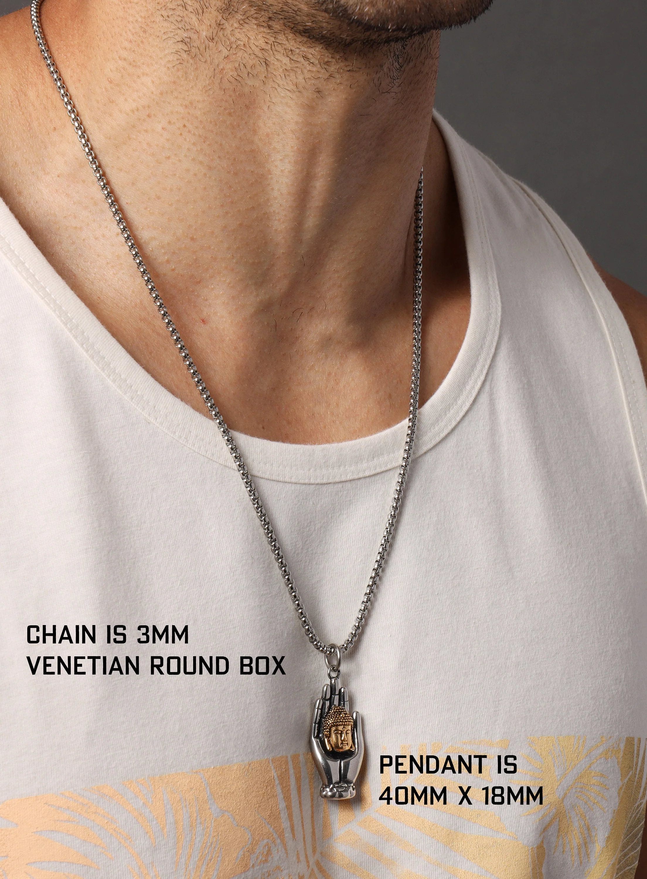 Buddha Palm Pendant Men's Necklace Gold and Silver - Image 5