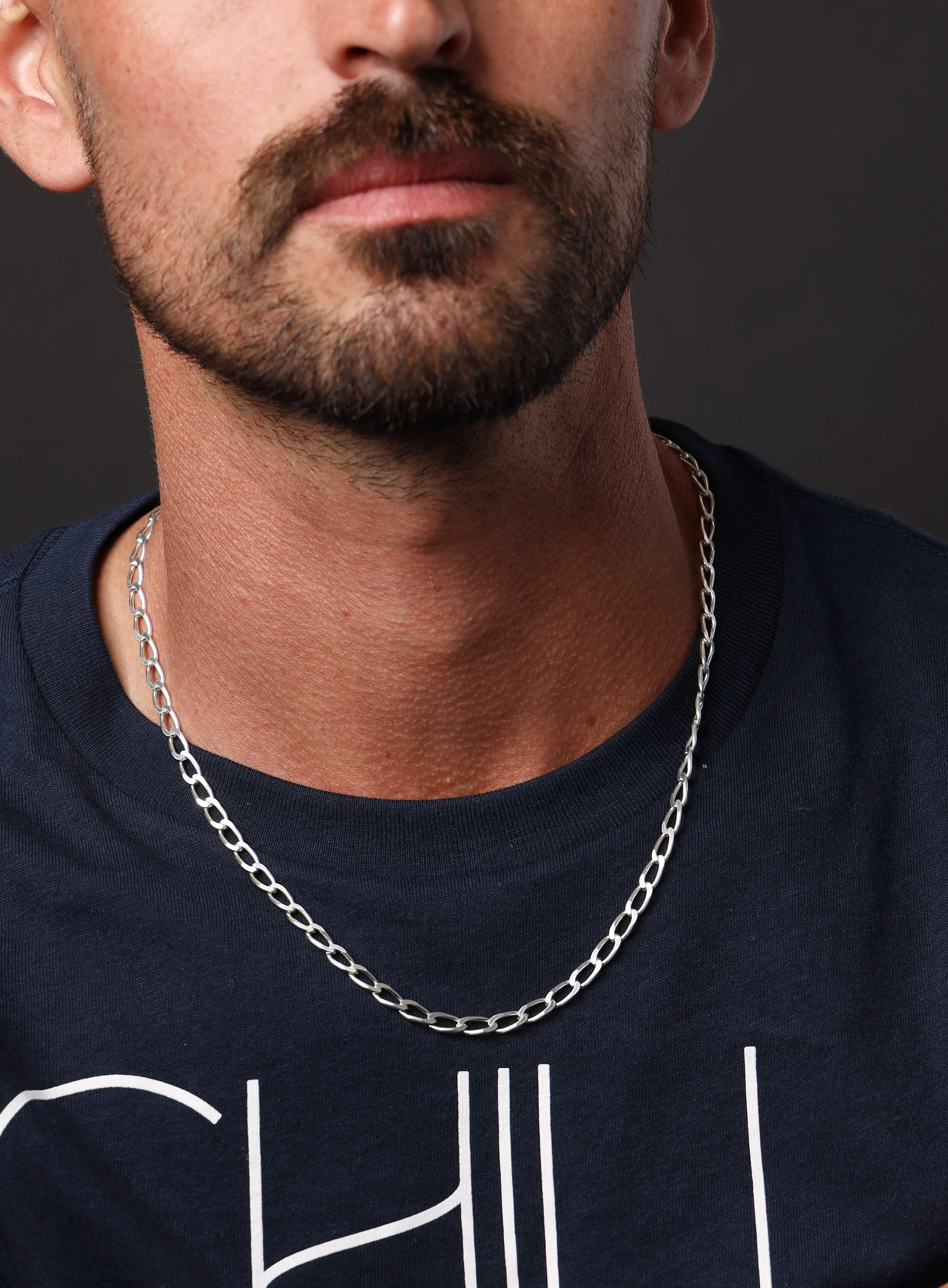 5mm Sterling Silver Oval Cable Bevel Chain Necklace for Men - Image 3