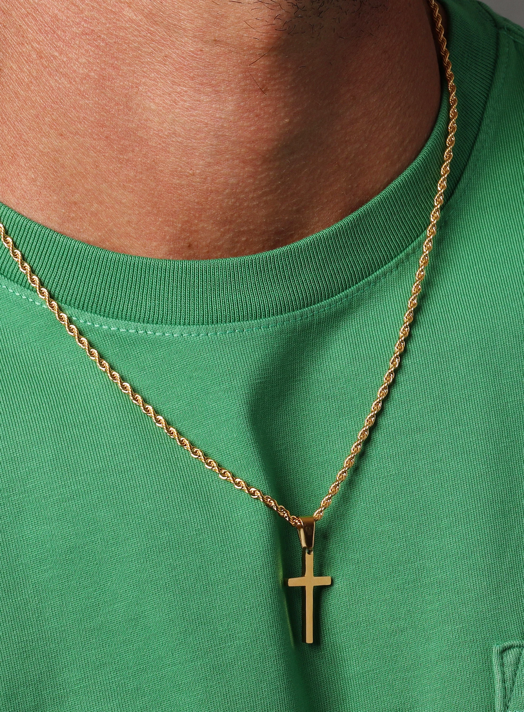 Gold Cross Pendant and Rope Chain for Men - Image 3