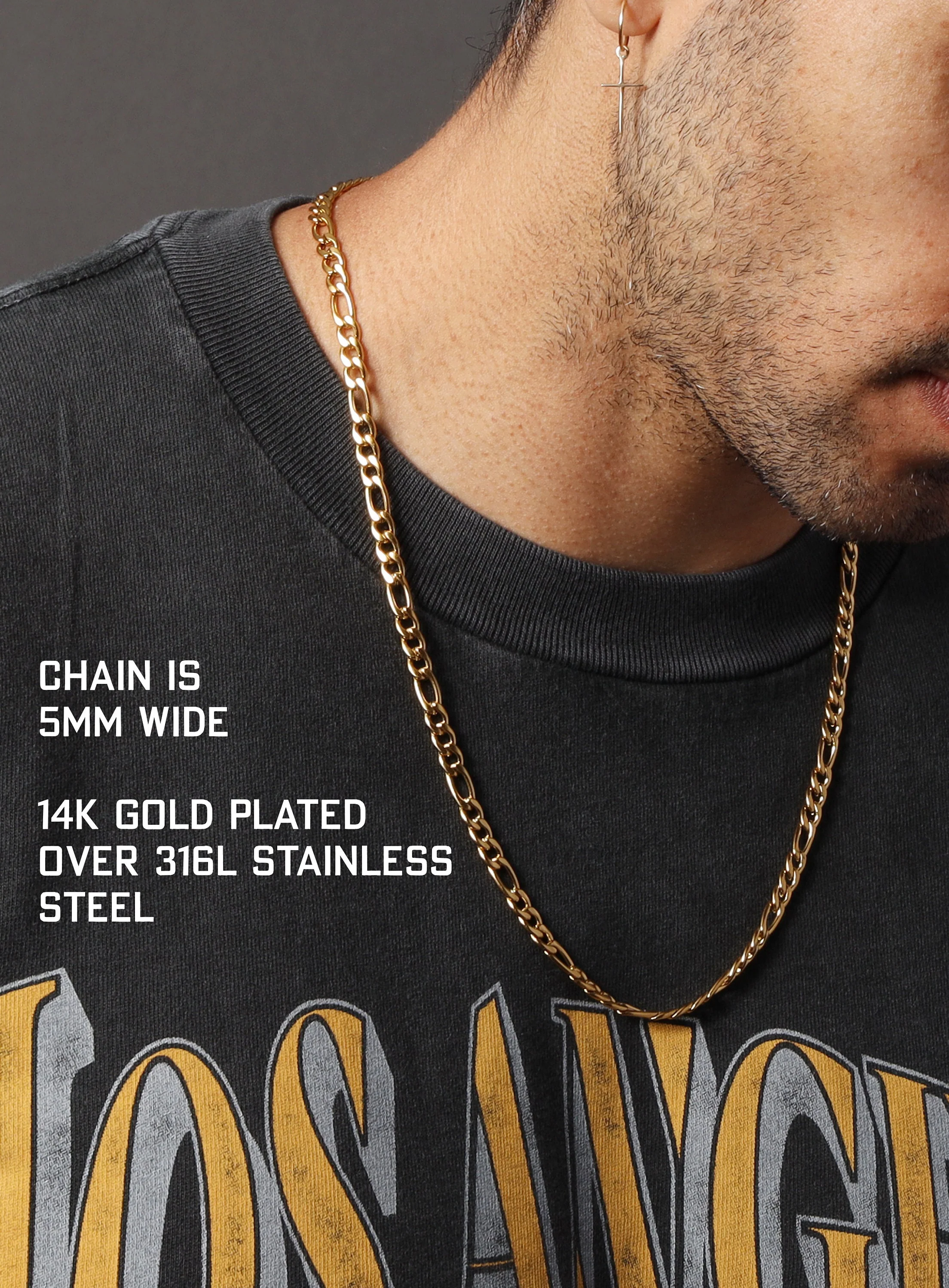 5mm wide Figaro link gold chain necklace - Image 4