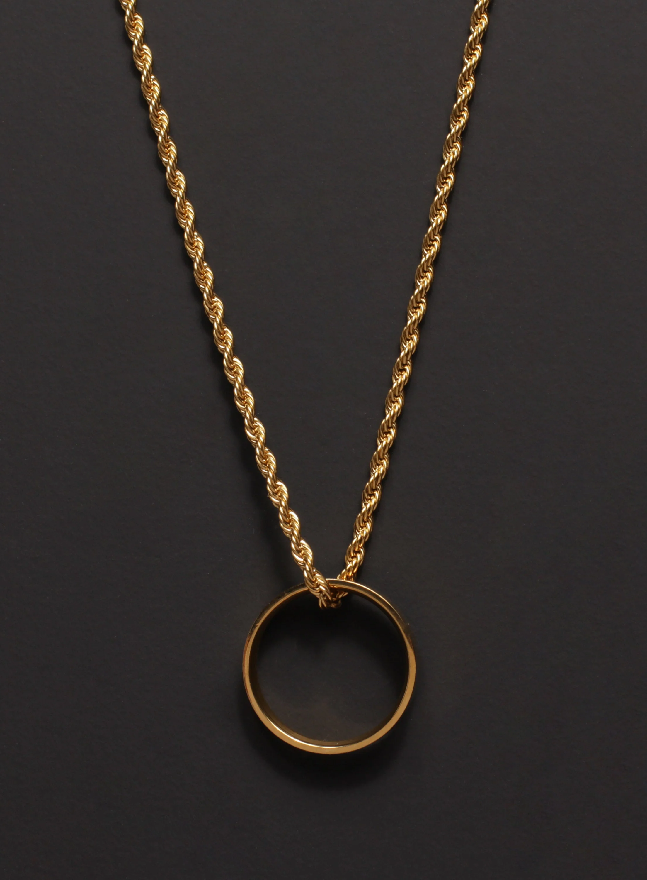 Gold Ring Necklace on rope chain - Image 2