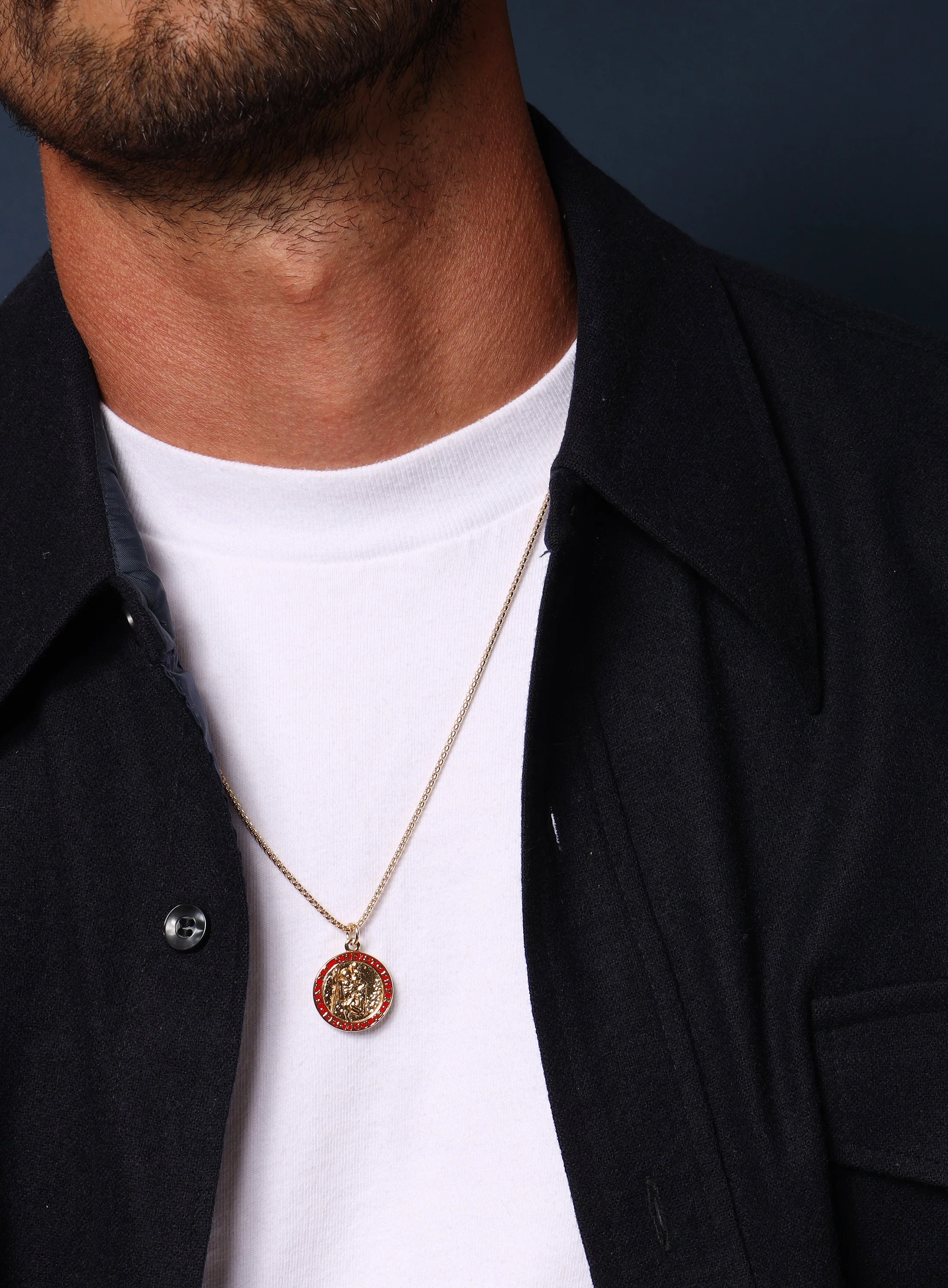 Gold Saint Christopher Red enamel pendant - Image 3