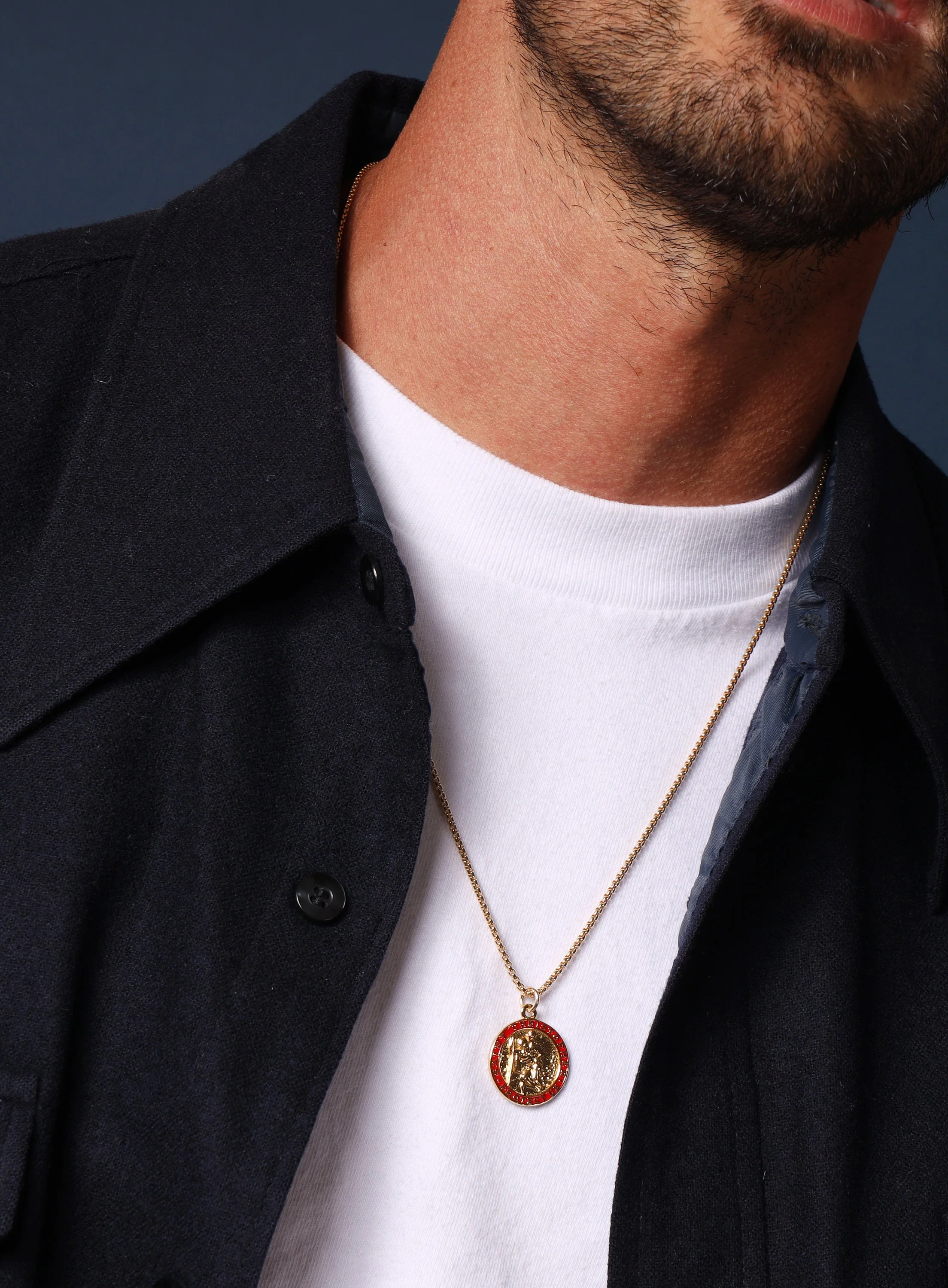Gold Saint Christopher Red enamel pendant - Image 5