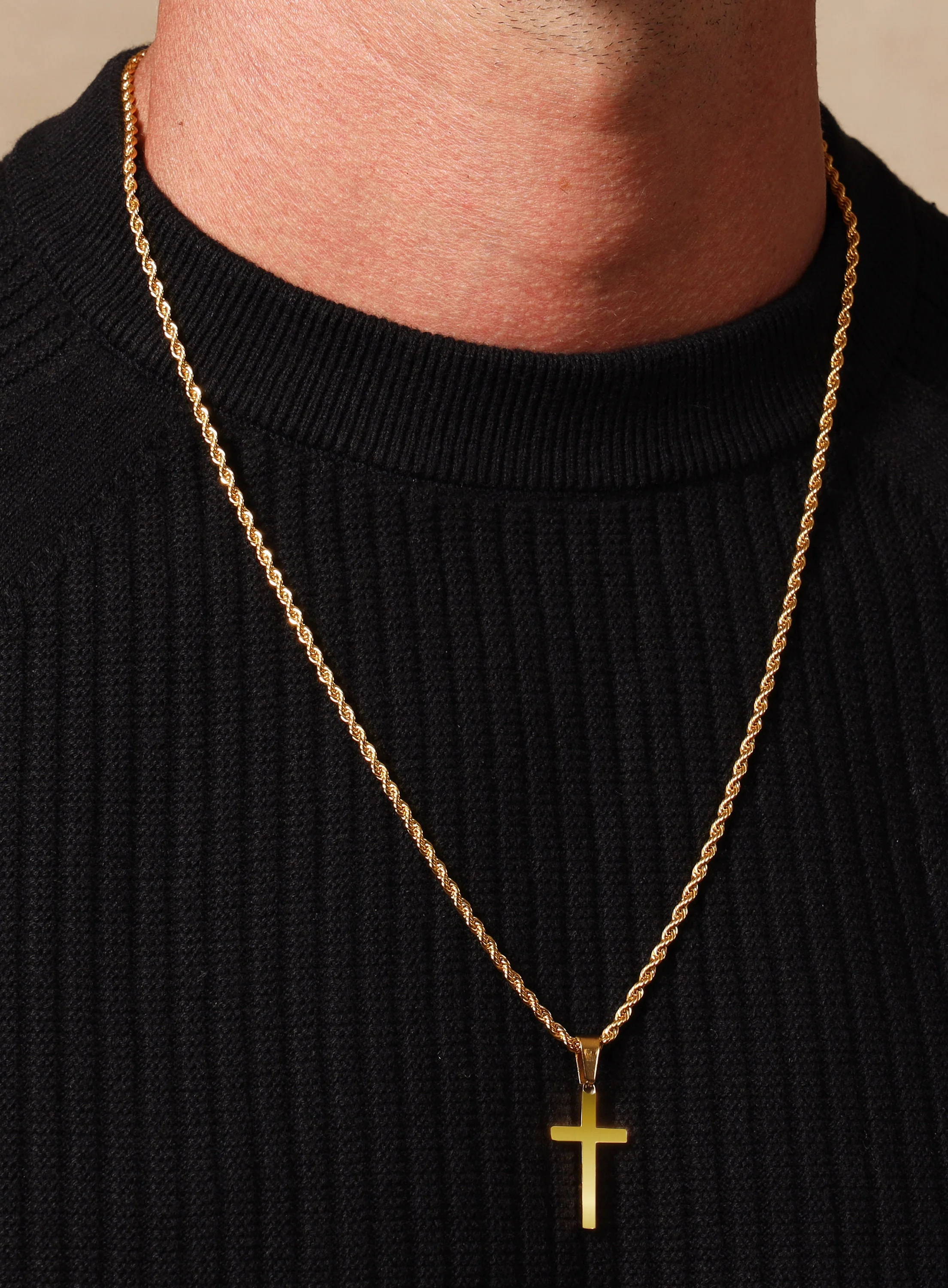 Medium Gold Cross on Rope chain - Image 3