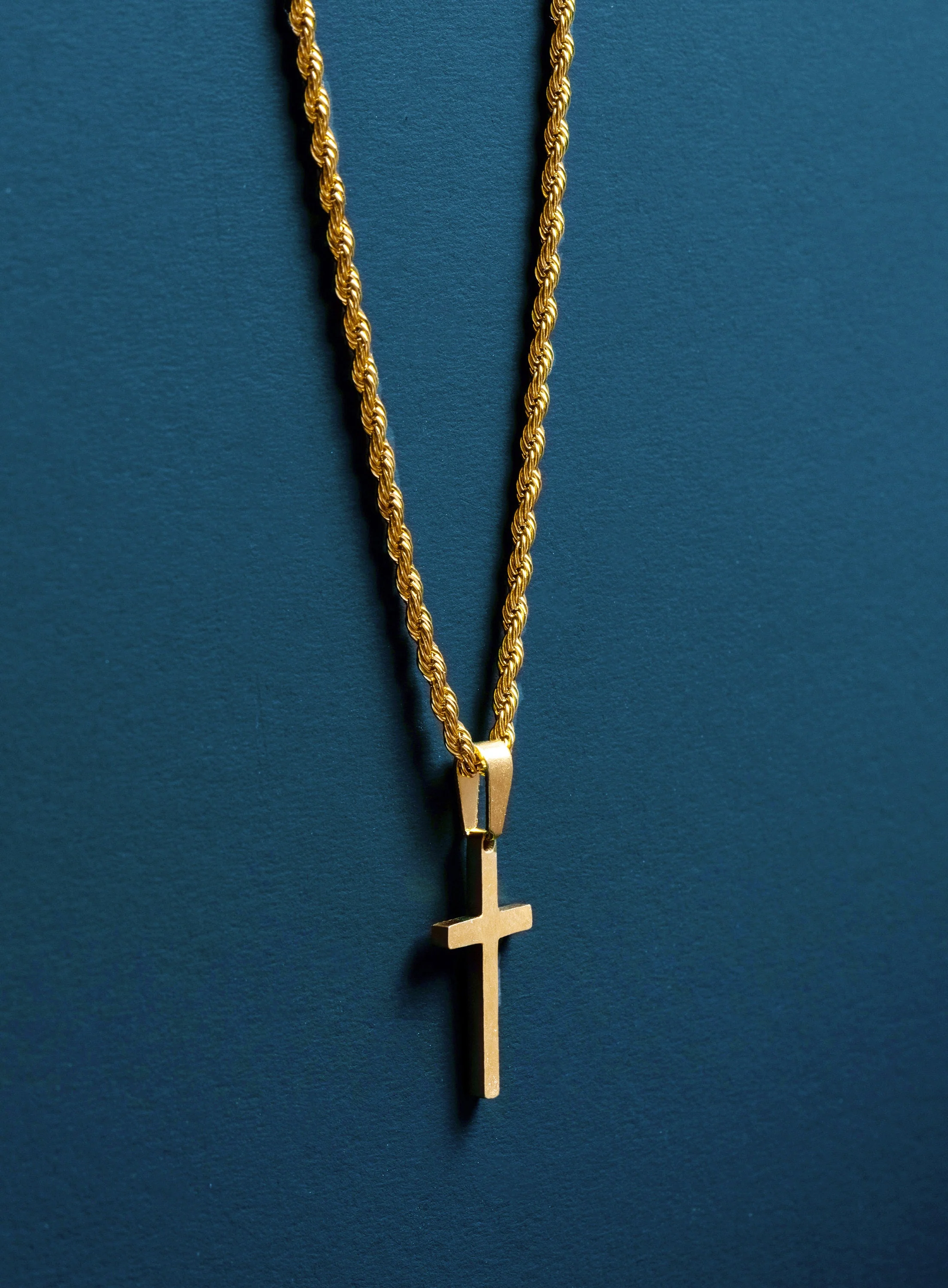 Medium Gold Cross on Rope chain - Image 4